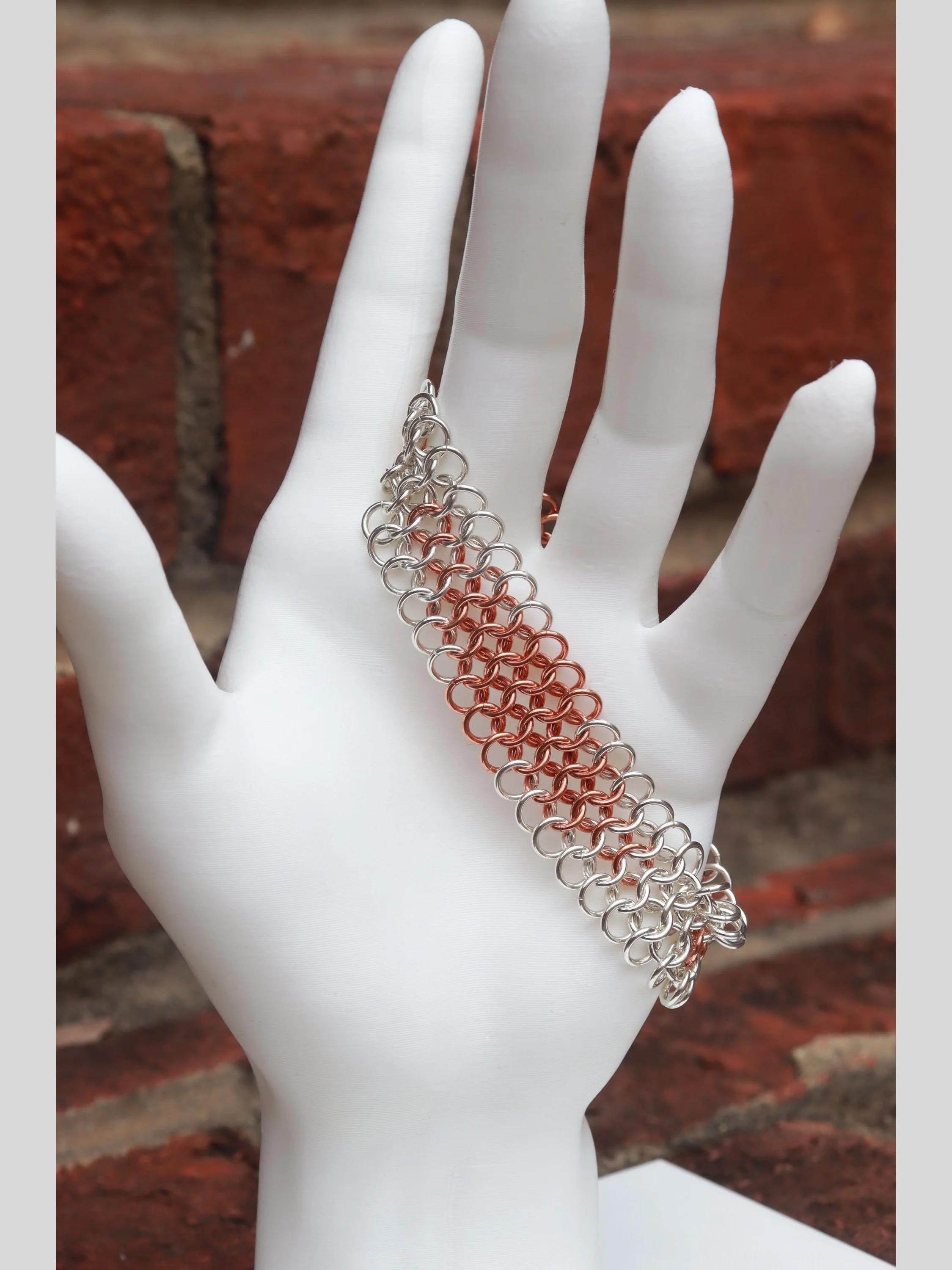 Sterling Silver & Copper Diamond Chainmaille Bracelet | European 4-in-1