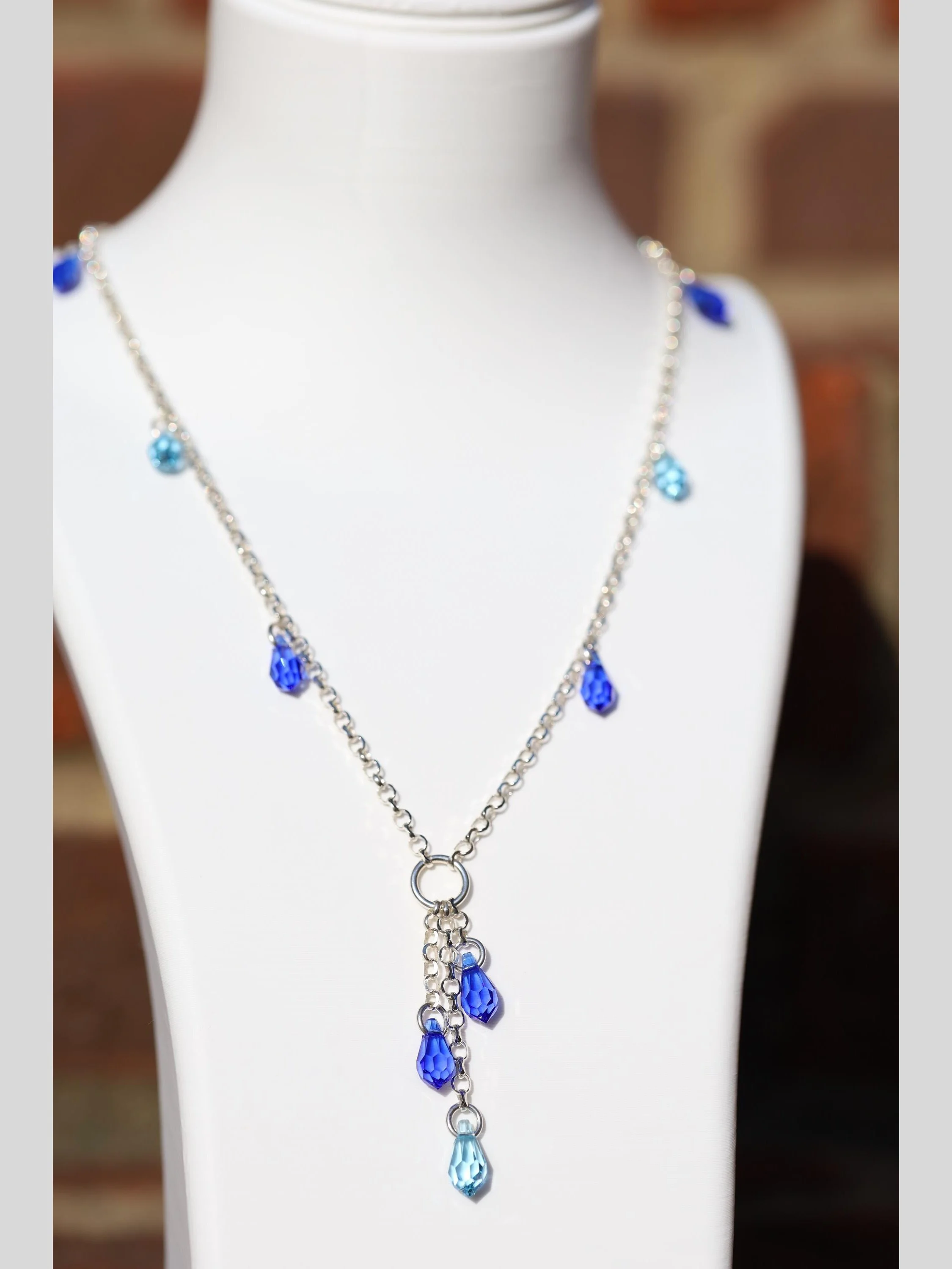 Sterling Silver Necklace with Teardrop Austrian Crystals