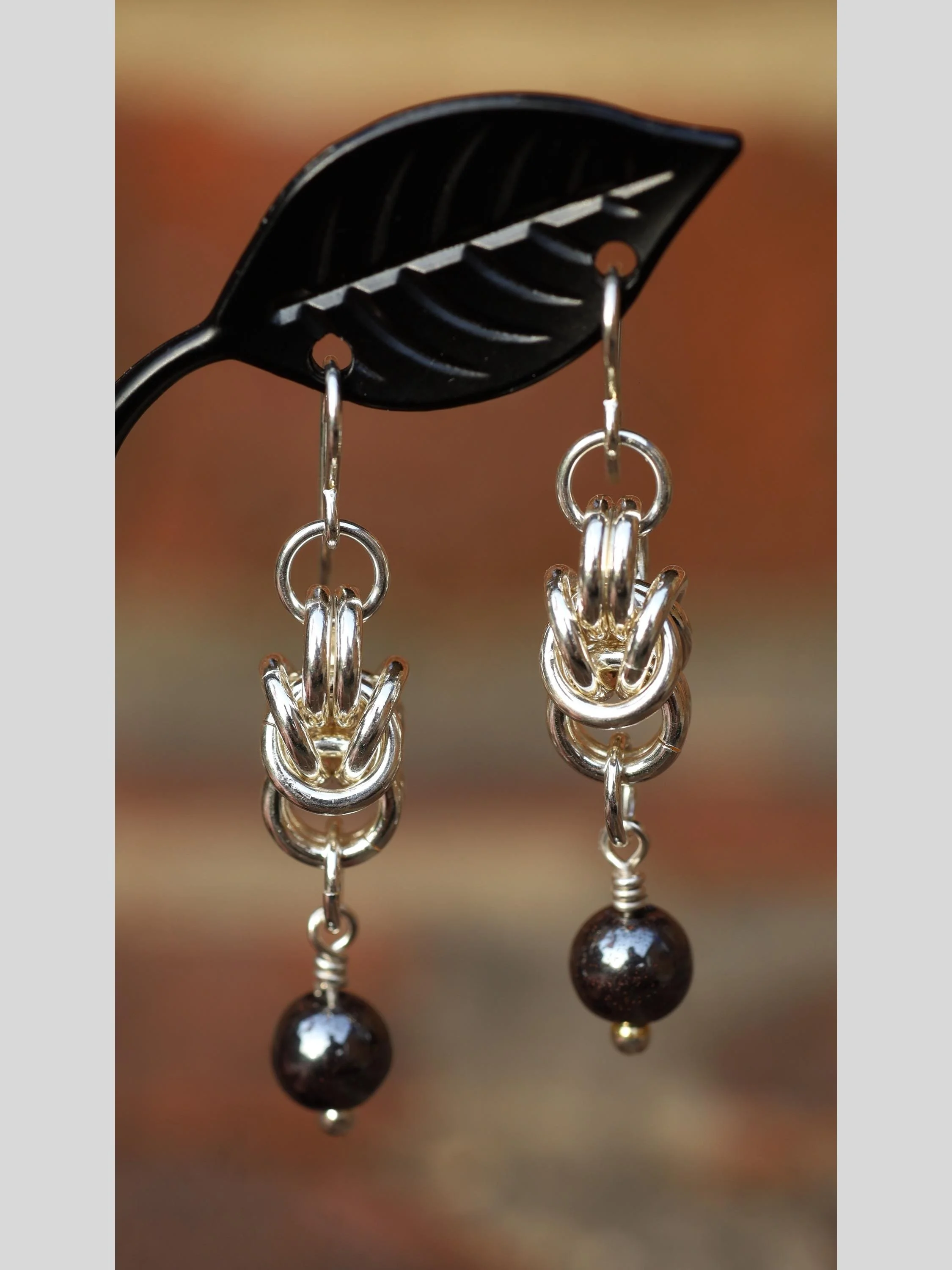 Sterling Silver Heavyweight Byzantine Earrings with Hematite Drops