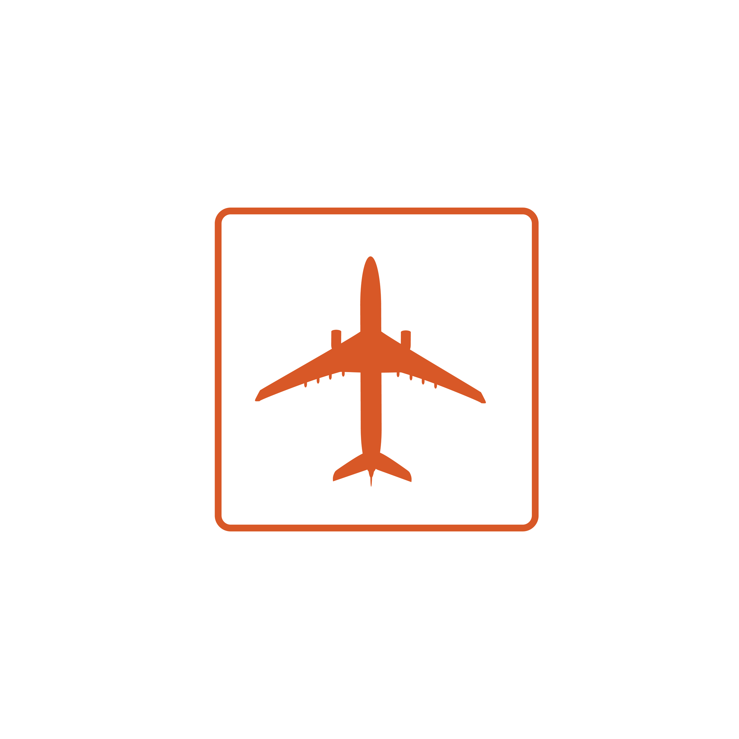 Airplane warning sign with orange border and airplane icon in the center