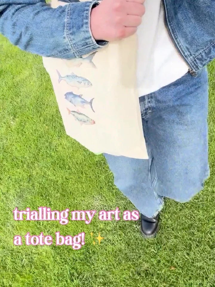 Let me know what you think! Still working out what works and is sustainable for me, but pretty stoked to have a bag with my art on it! Really struggling filming myself in public but I will try my best. 
 
#totebags #fish #oilpainting #artist