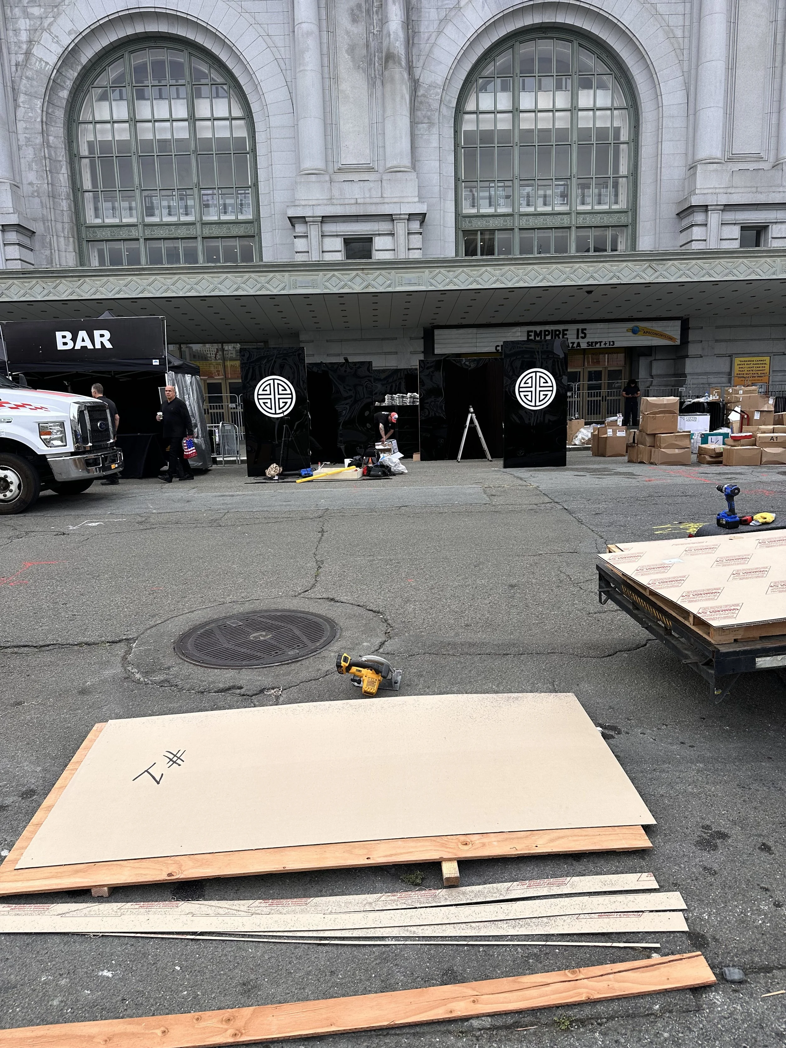 unloaded the full size u haul and started installing the booth at civic center plaza SF