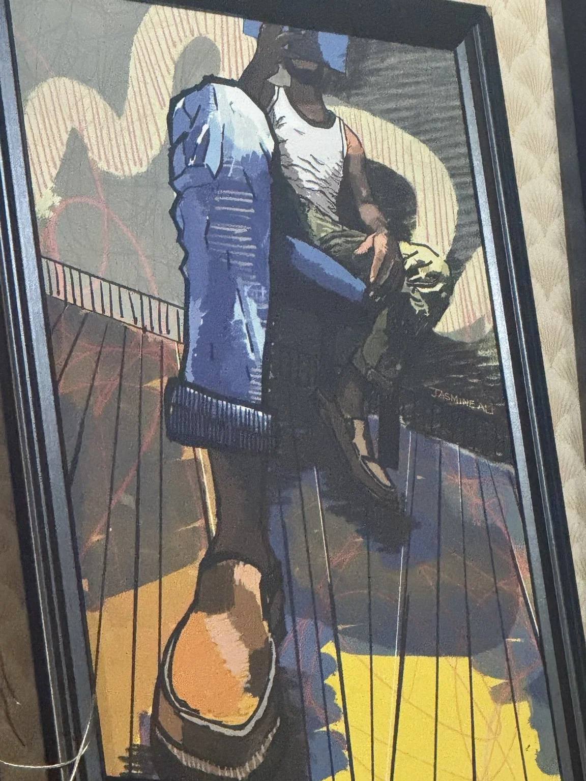 Artwork 05. Seated figure in blue jeans by Jasmine Ali.