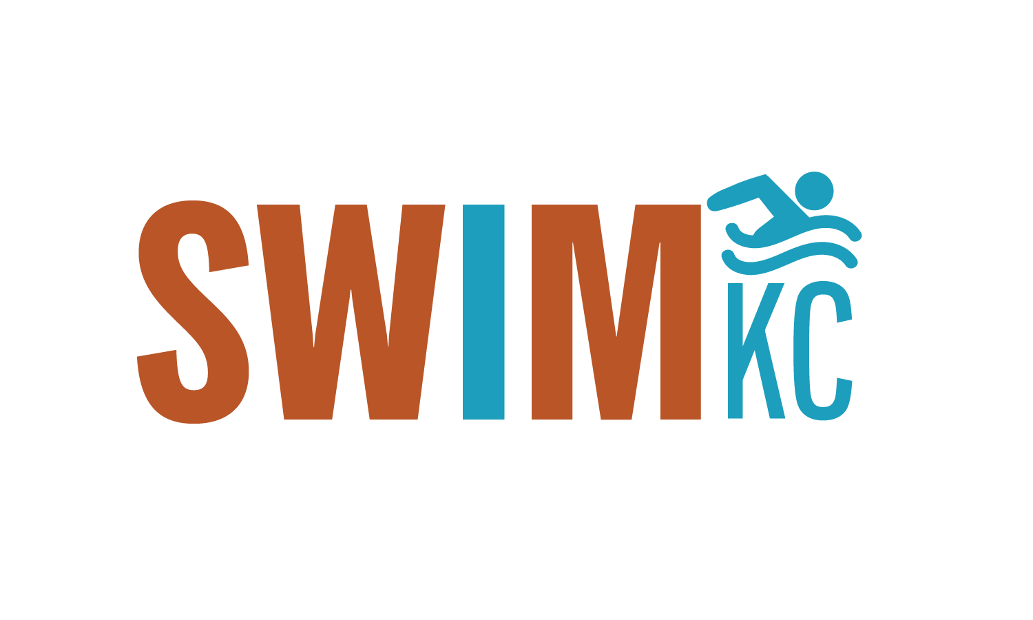 Original Swim KC primary wordmark in orange and teal
