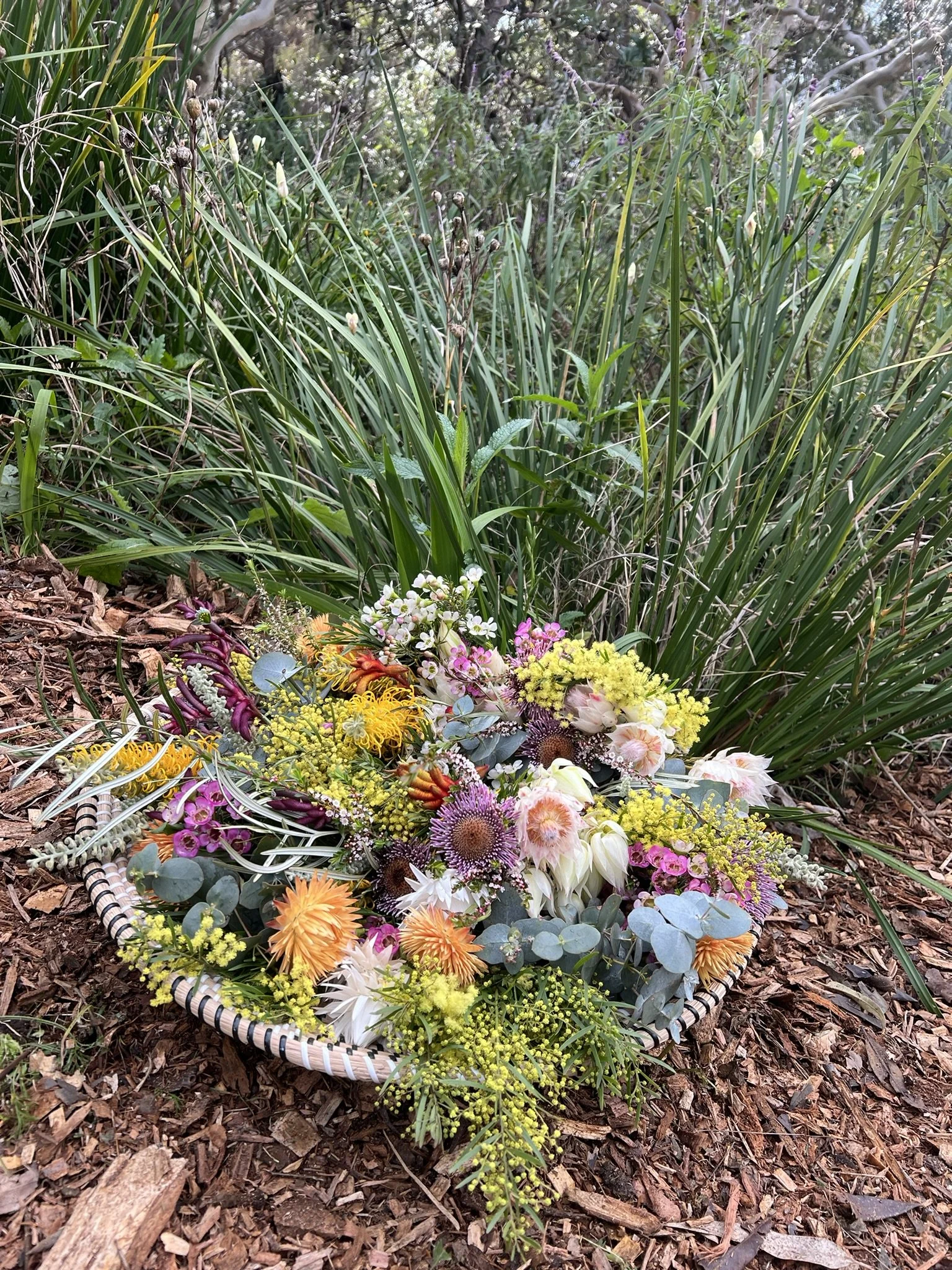 Native Australian flowers at a natural burial ceremony in Sydney