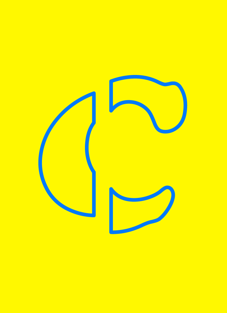 Outlined blue number 3 and 2 on a yellow background.