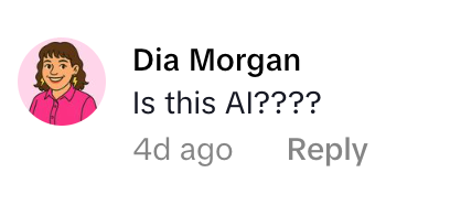 A social media comment from Dia Morgan asking, 'Is this AI????'