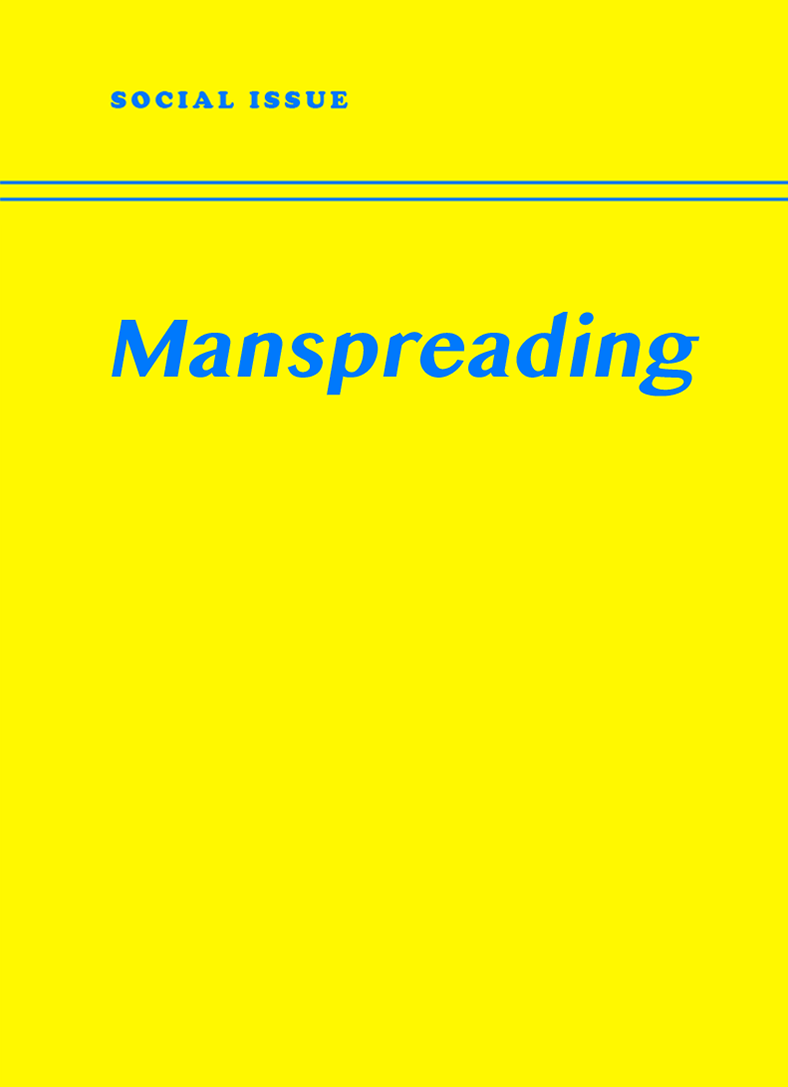 Cover of a publication titled 'Manspreading' with a yellow background and blue text, featuring the subtitle 'Social Issue' at the top.