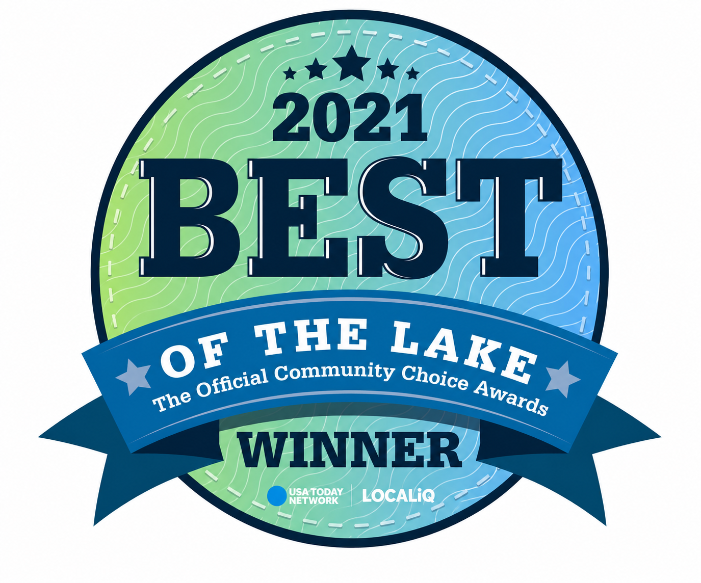 Badge design announcing the 2021 Best of the Lake, Official Community Choice Awards, winner, presented by USA Today Network and LocaliQ.