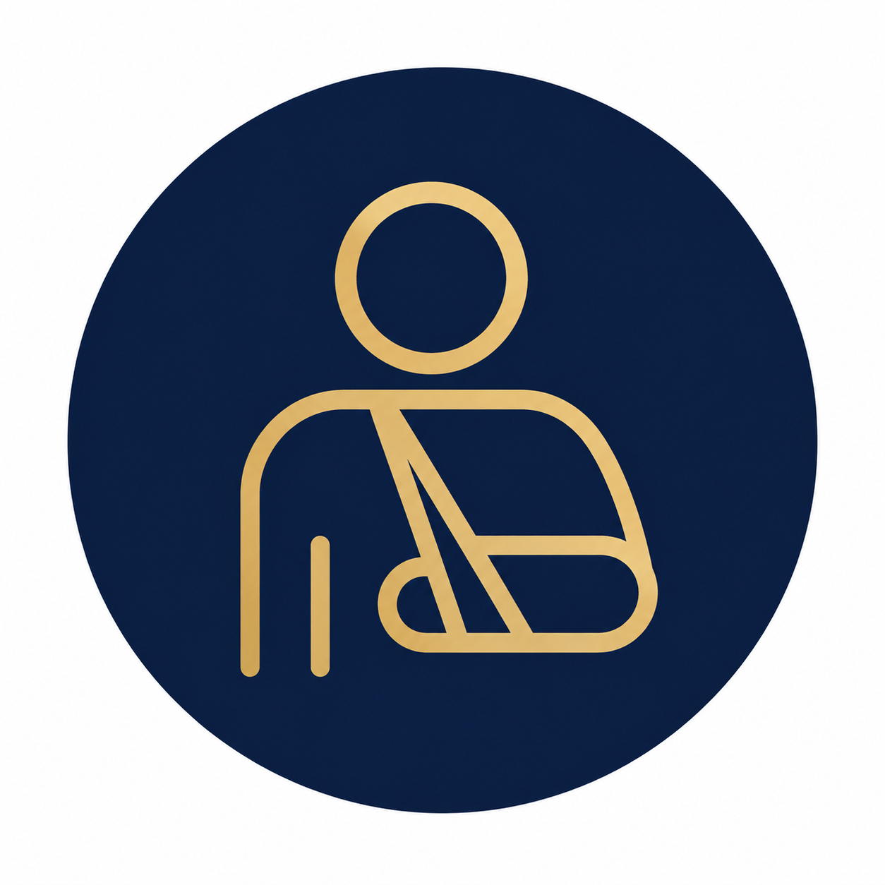 Sign indicating a person with an arm injury or arm cast. Law firm