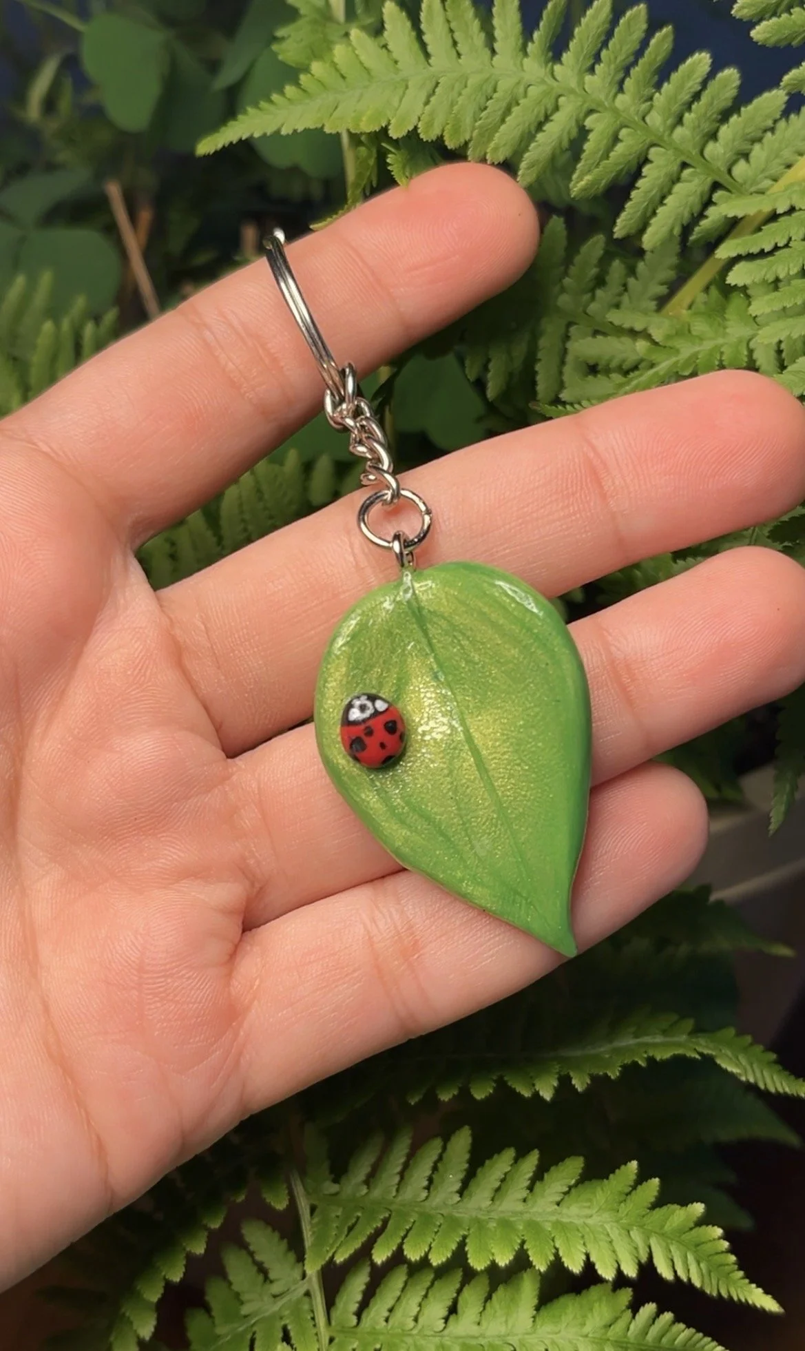 Neon pothos ladybug keychain