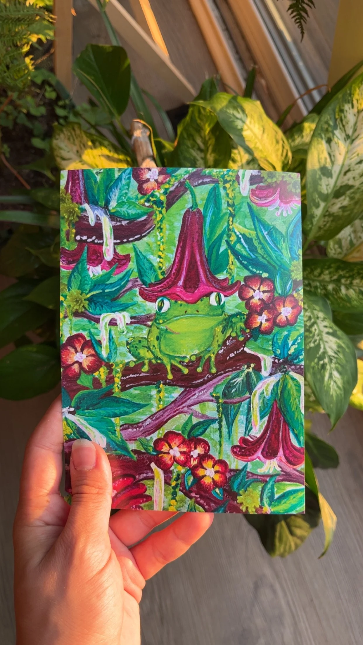 Print- 5x7 Frog with a flower hat