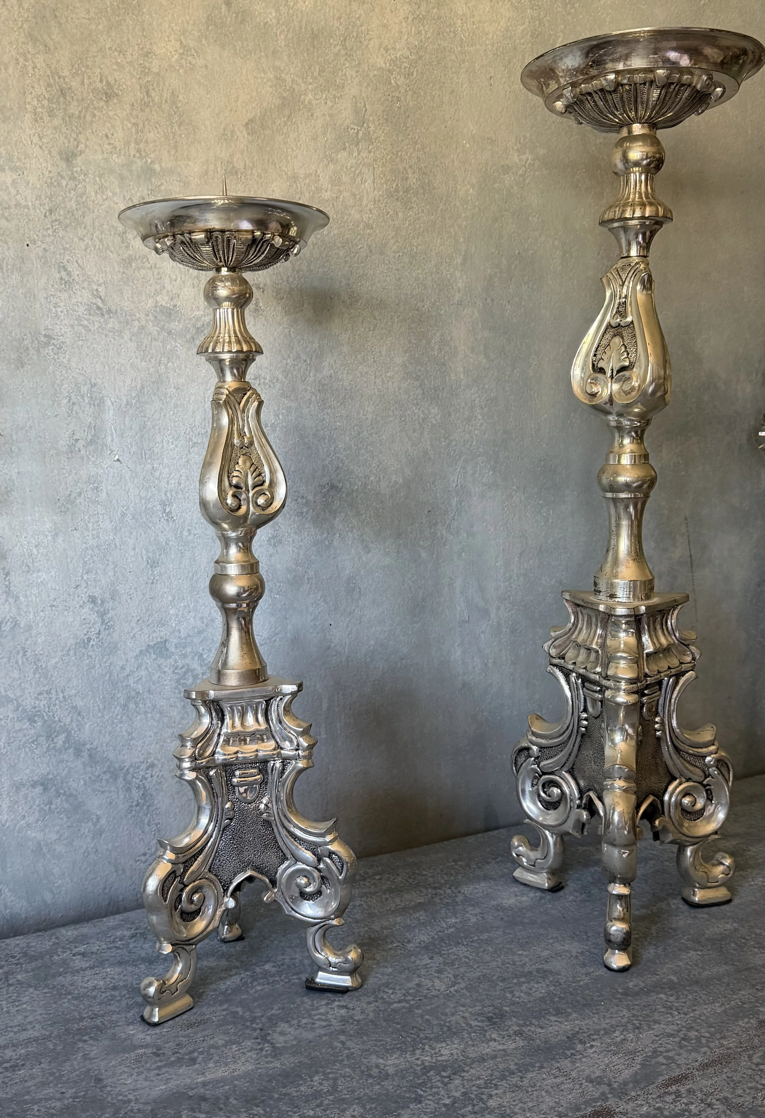 Large Baroque Silver Candlesticks