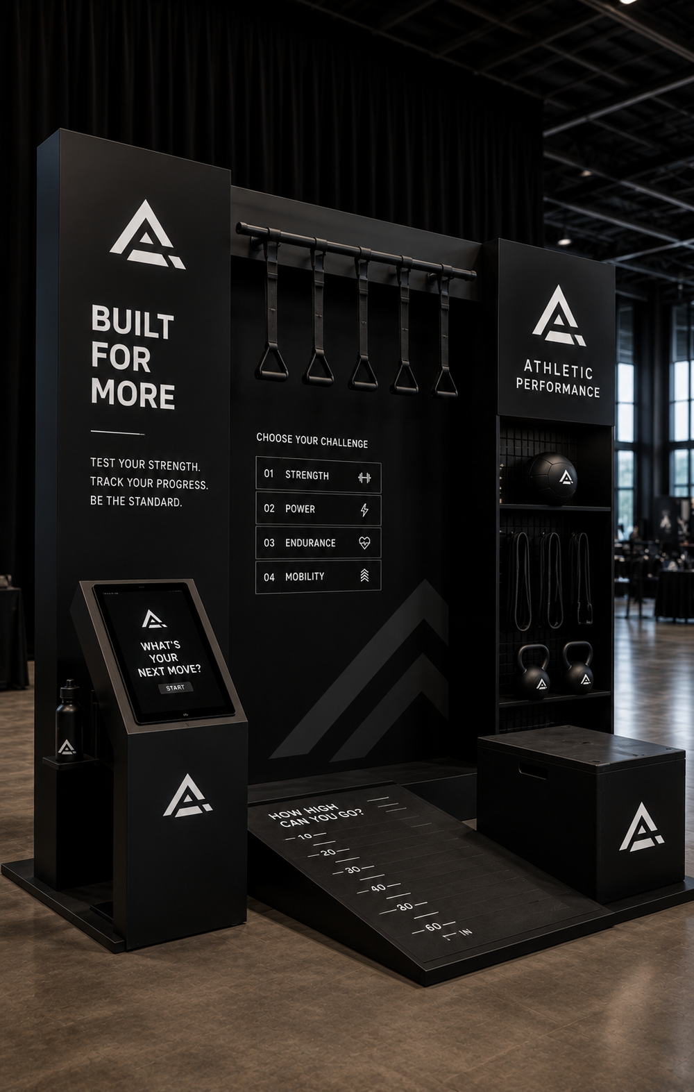 Custom product launch and market booths, party backdrops, and event structures featuring custom-painted panels, arches, feature walls, number panels, and multi-panel designs.