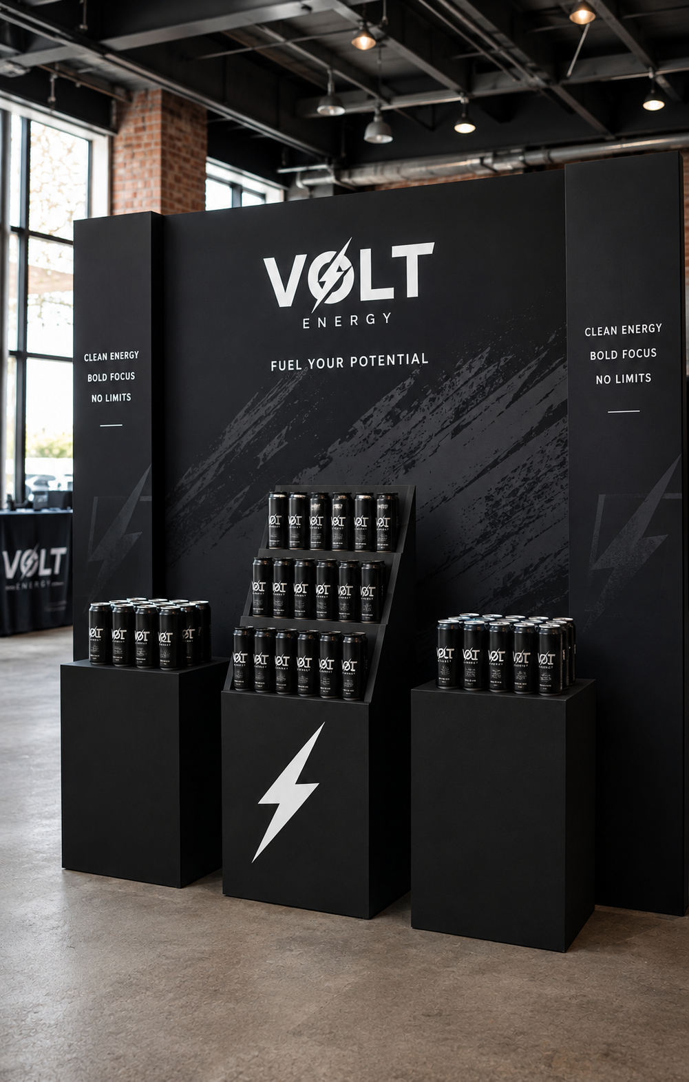 Custom product launch booth featuring painted and printed panels, a branded backdrop, and custom-built event structures for a corporate event in Chicago.