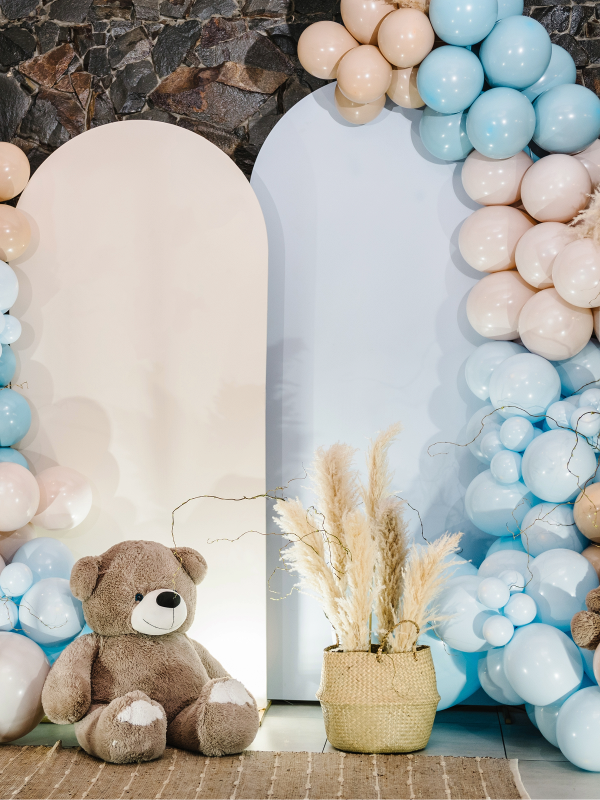 Custom-designed party backdrops and event structures featuring arches, number panels, feature walls, and multi-panel displays for birthdays, weddings, anniversaries, and corporate events.