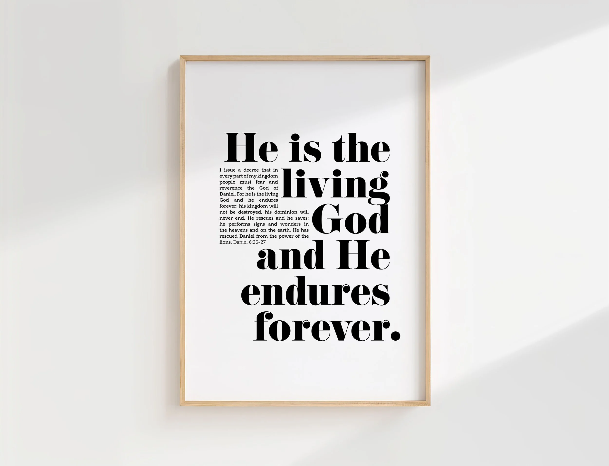 Daniel 6:26-27 Bible Verse Print | He Is The Living God Christian Wall Art