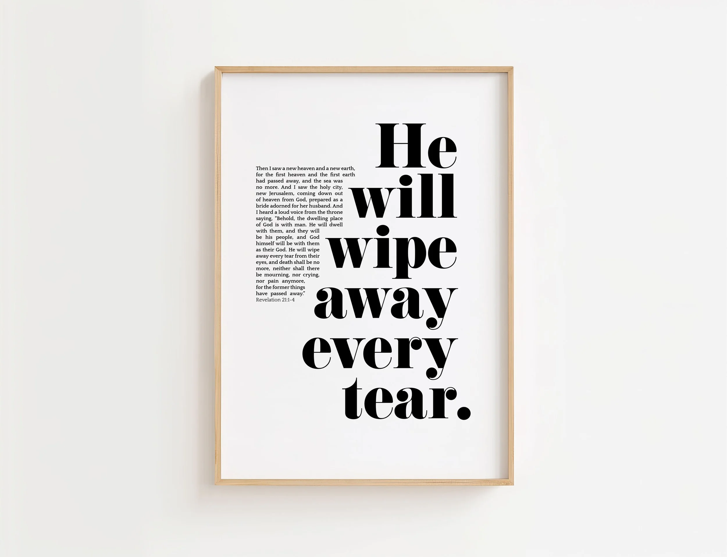 Revelation 21:1-4 Scripture Print | He Will Wipe Away Every Tear Wall Art
