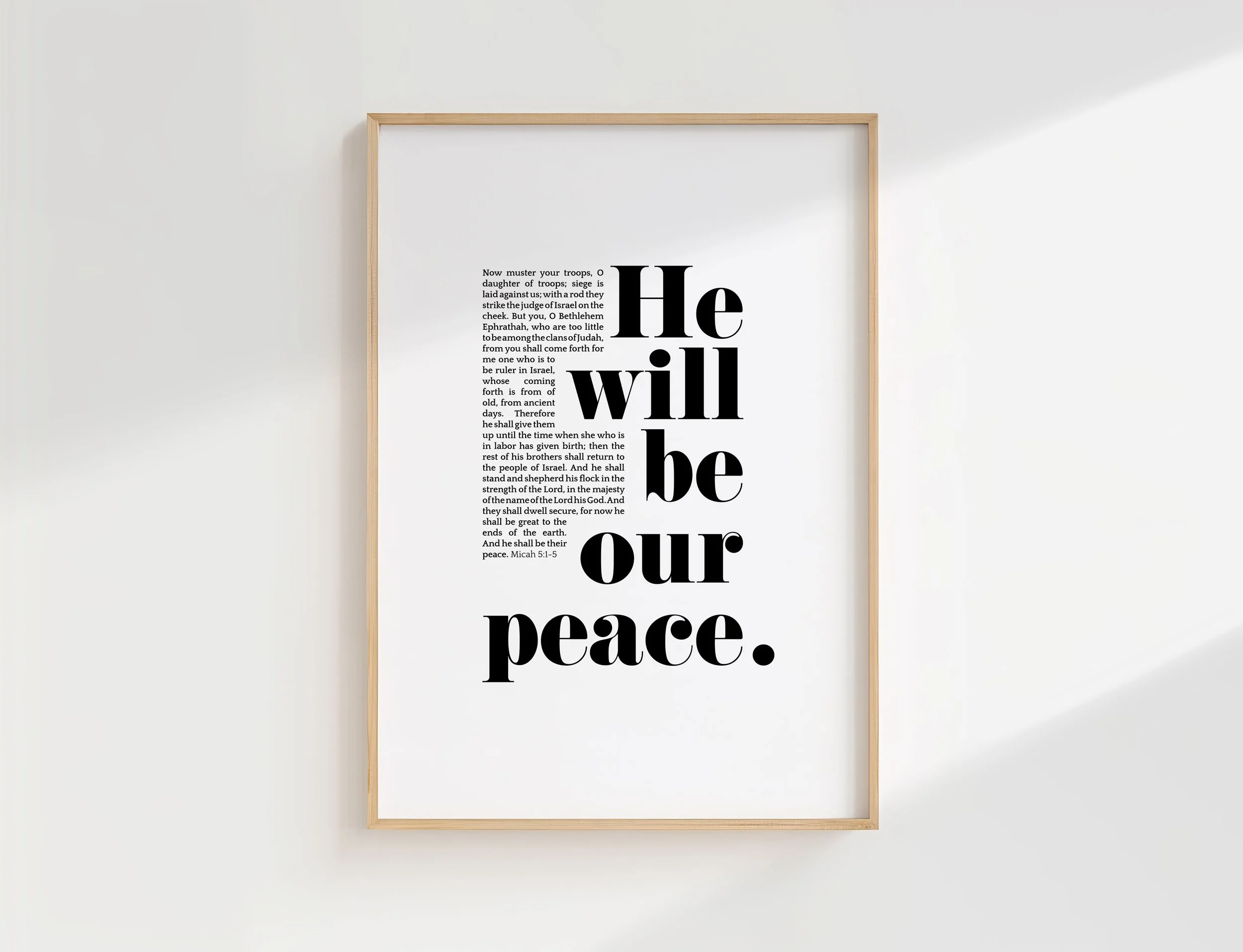 Micah 5:5 Scripture Print | He Will Be Our Peace Christian Wall Art