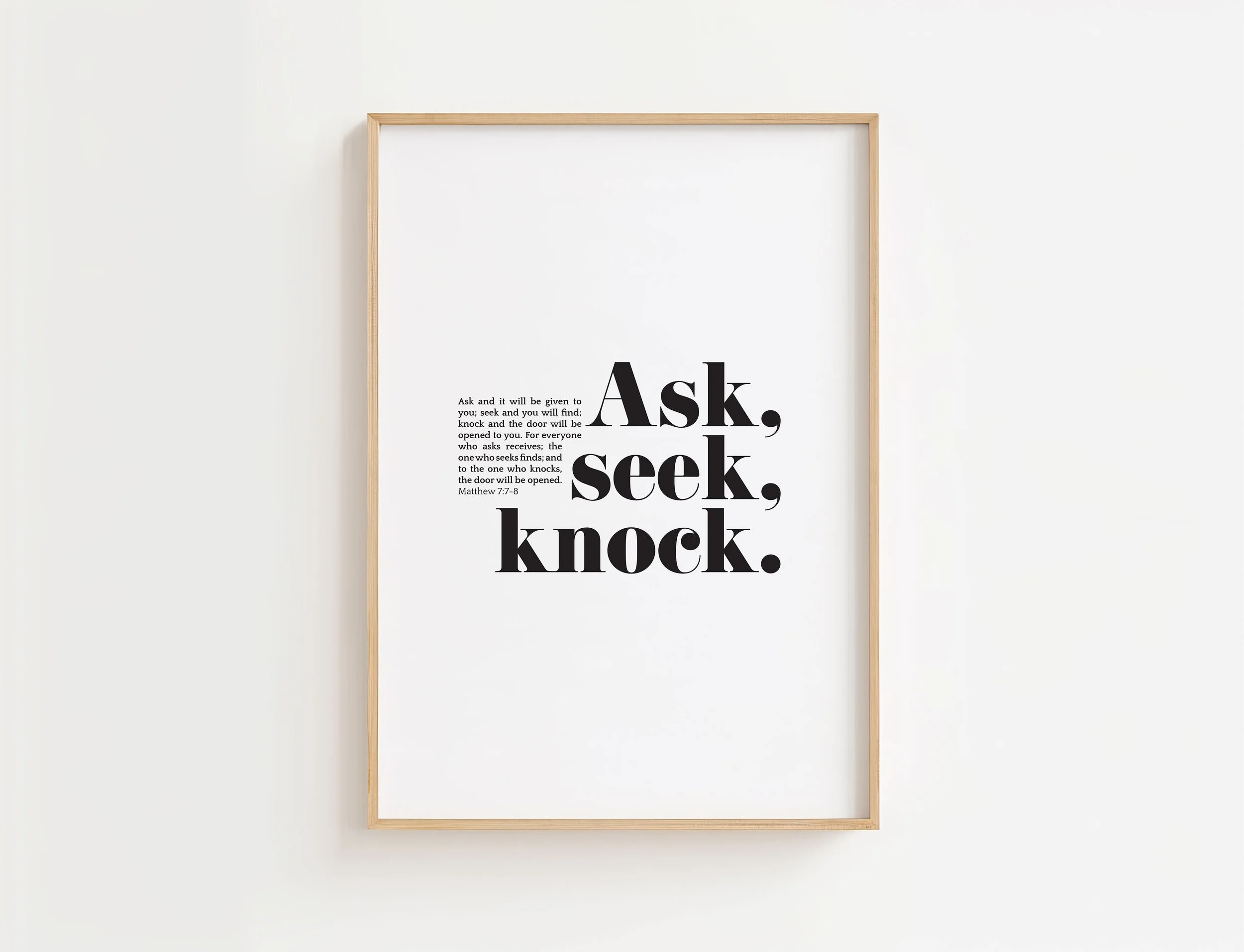 Matthew 7:7-8 Scripture Print | Ask, Seek, Knock Christian Wall Art