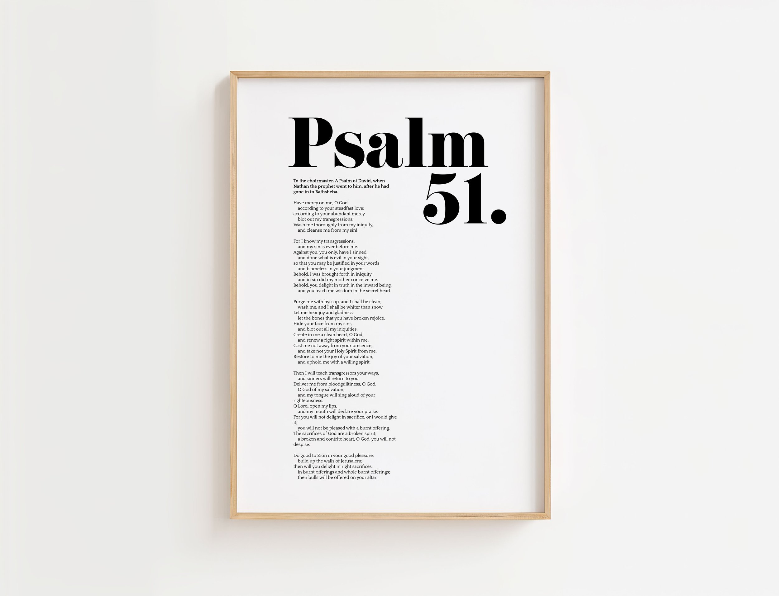 Psalm 51 Scripture Wall Art | Christian Prayer Poster