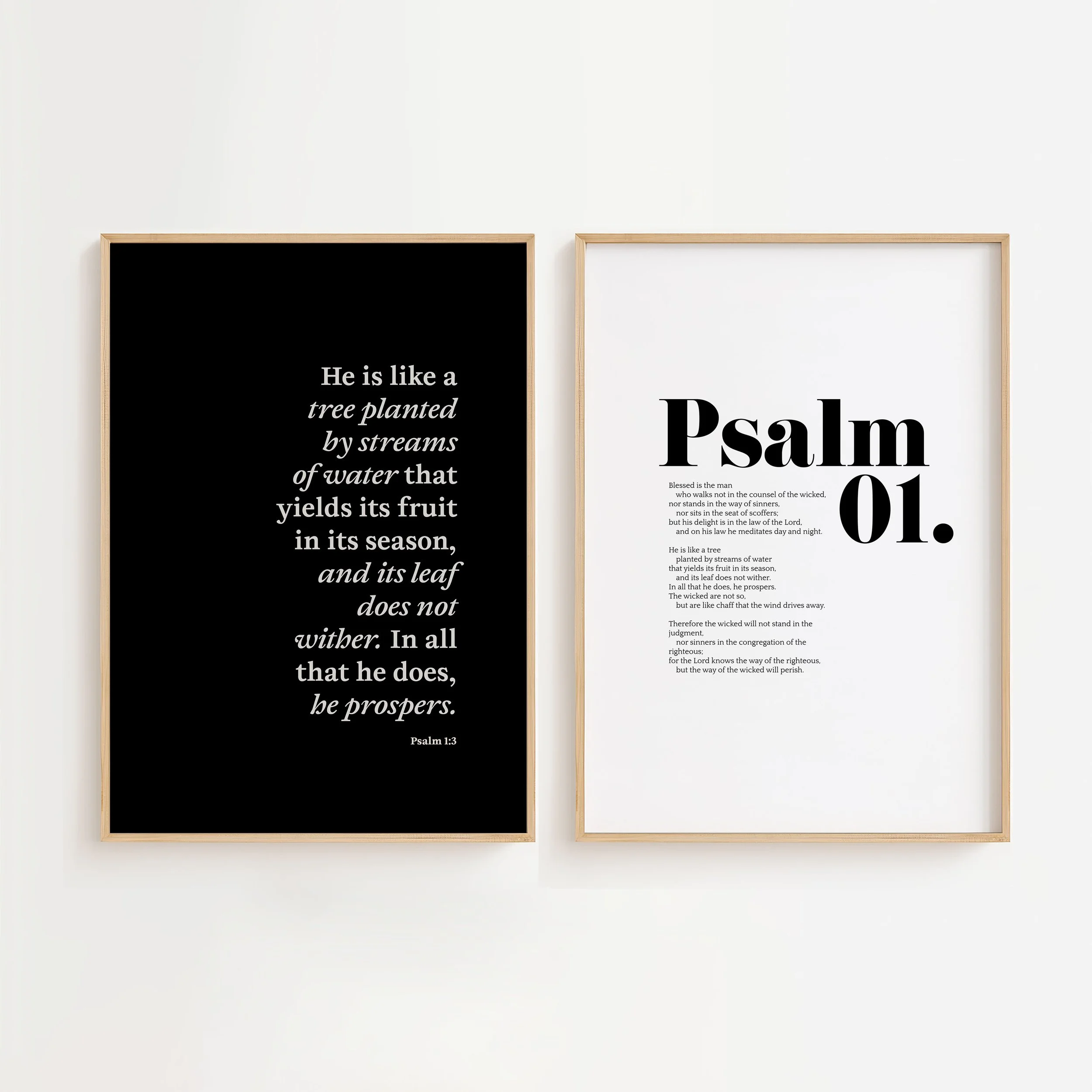 Set of 2 Psalm 1 Scripture Art Print Set | Christian Home Decor