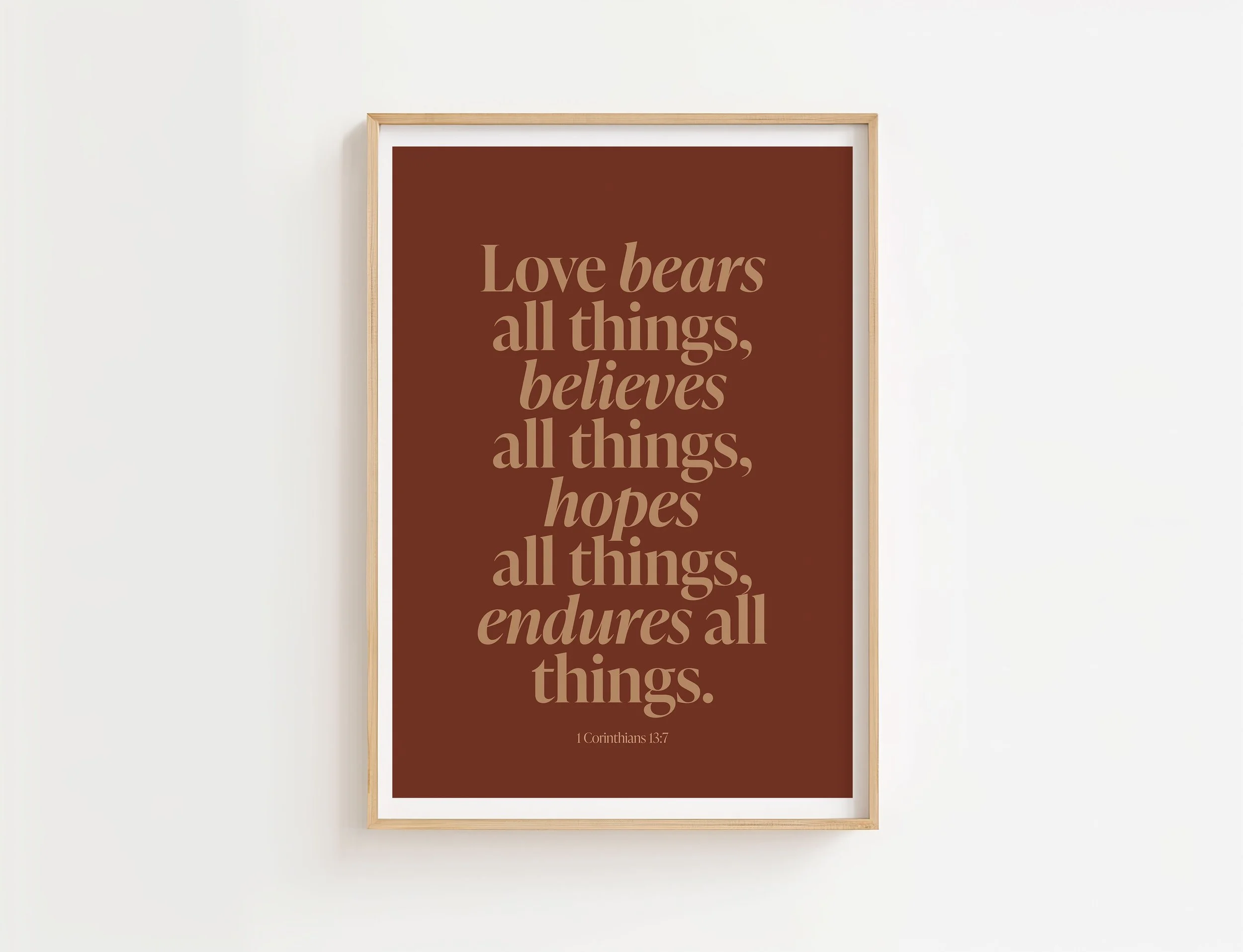 1 Corinthians 13:7 Scripture Poster | Love Bears All Things Christian Wedding Gift