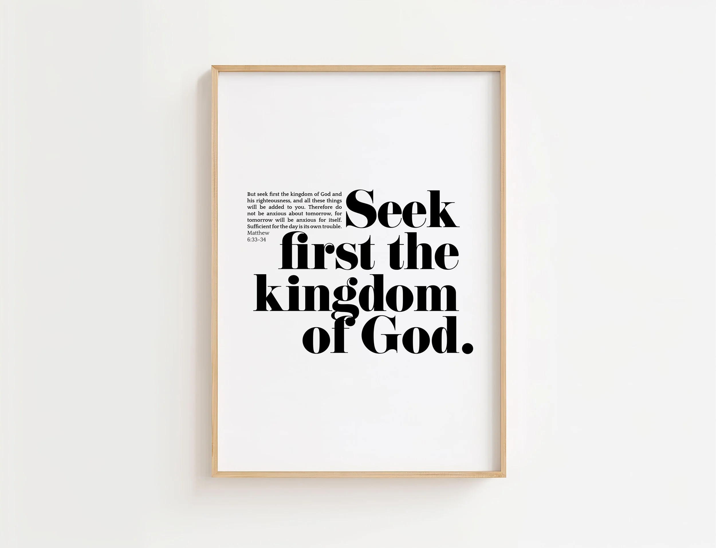 Matthew 6:33-34 Bible Verse Print | Seek First The Kingdom Of God Christian Wall Art