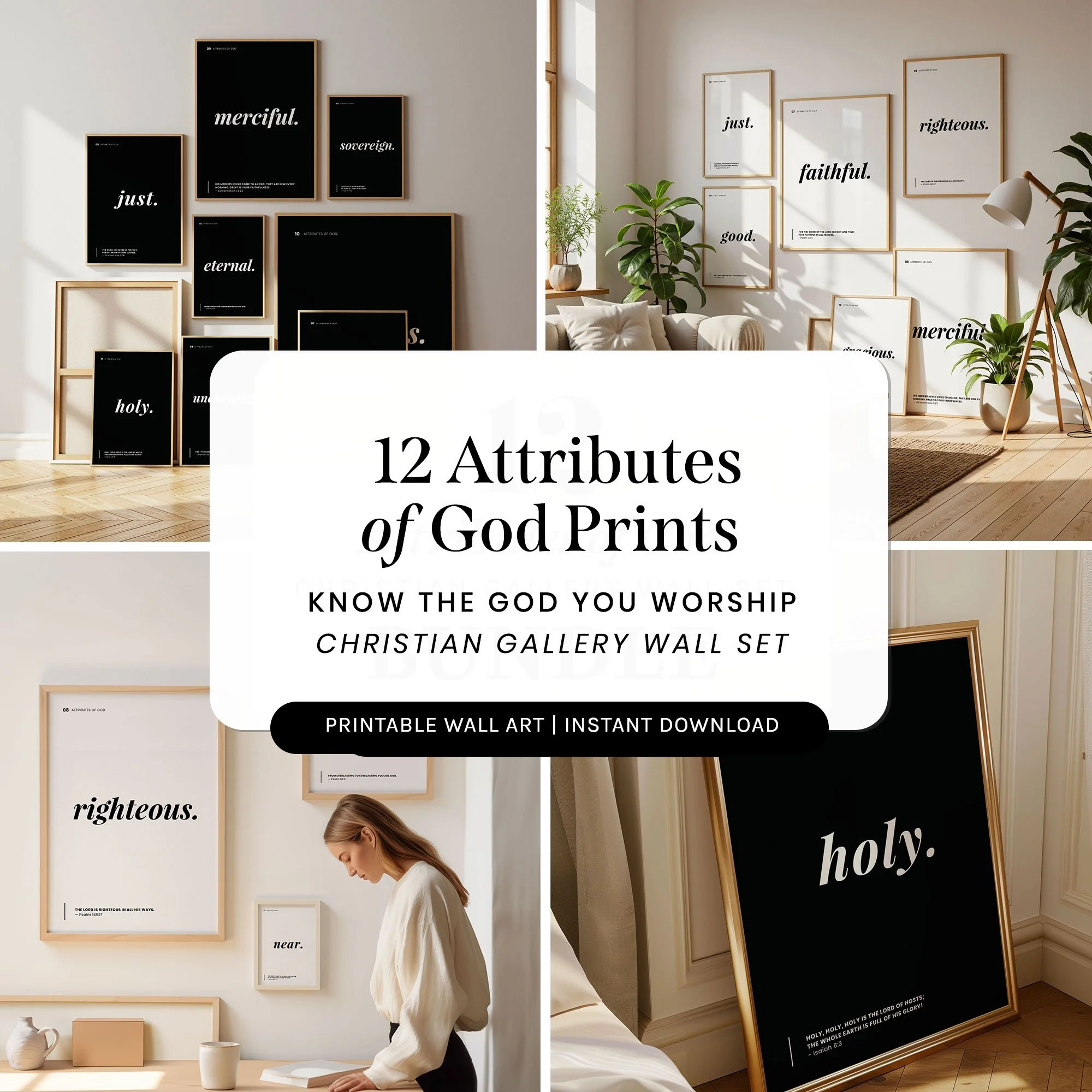 12 Attributes of God Prints | Christian Gallery Wall Bundle