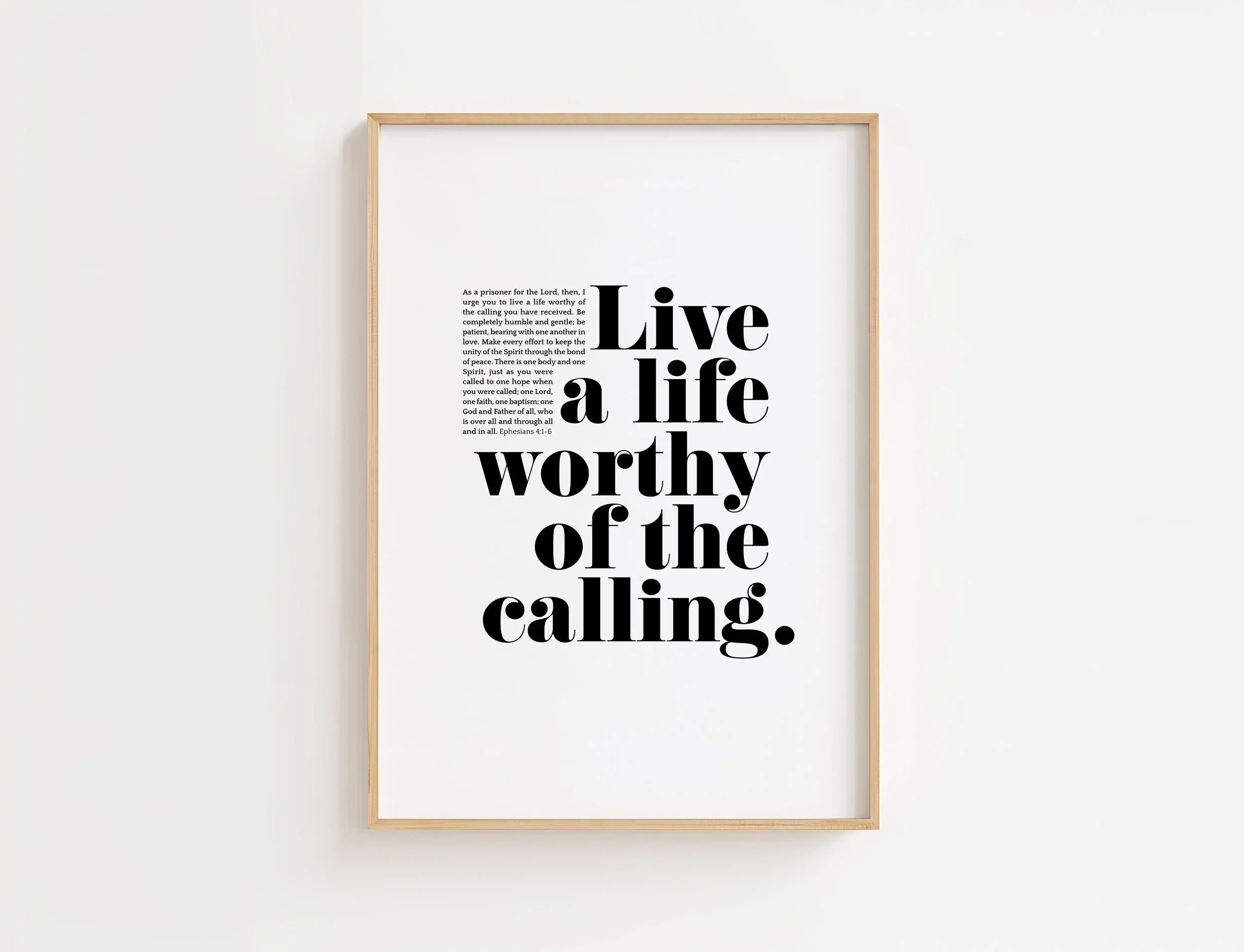 Ephesians 4:1-6 Minimalist Scripture Art | Live A Life Worthy Christian Wall Art