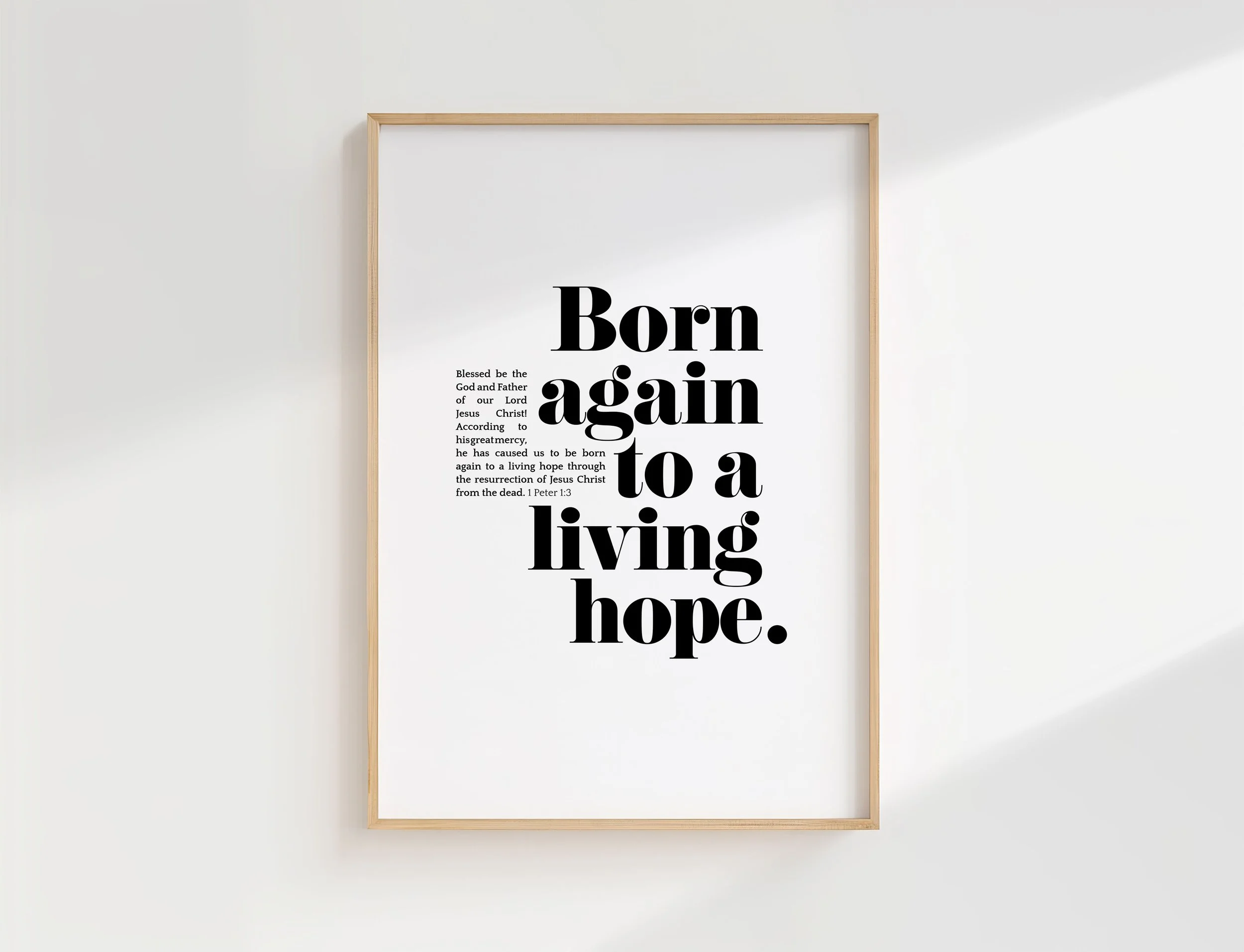 1 Peter 1:3 Scripture Print | Born Again To A Living Hope Christian Wall Art