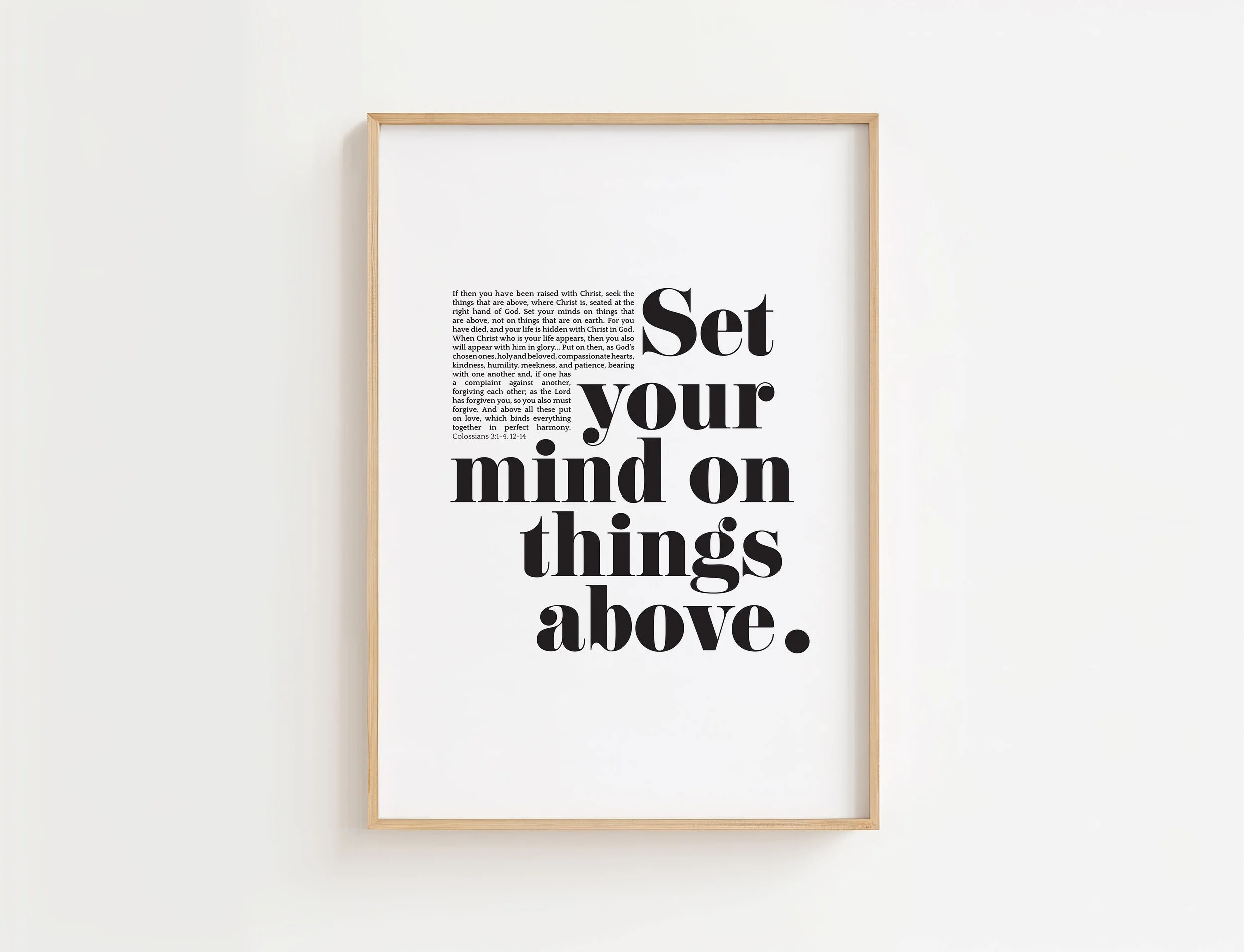 Colossians 3 Scripture Print | Set Your Mind on Things Above Bold Typography Wall Art