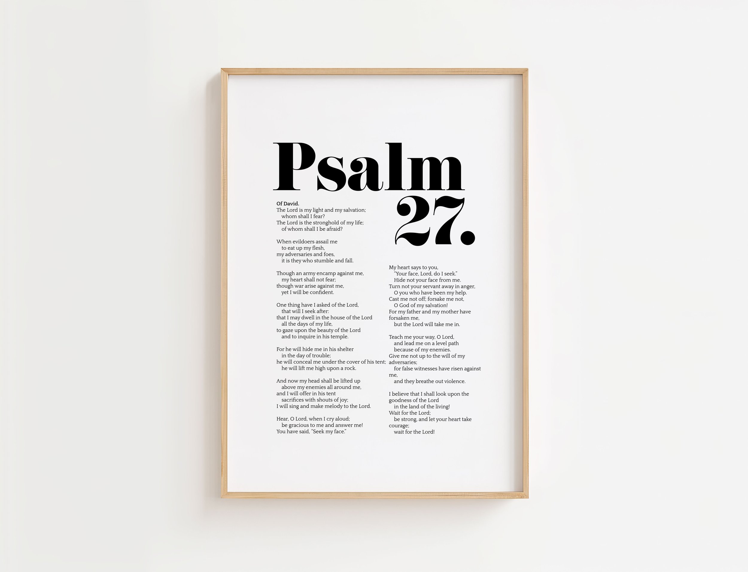 Psalm 27 Bible Verse Wall Art Print | Full Text Psalm Poster