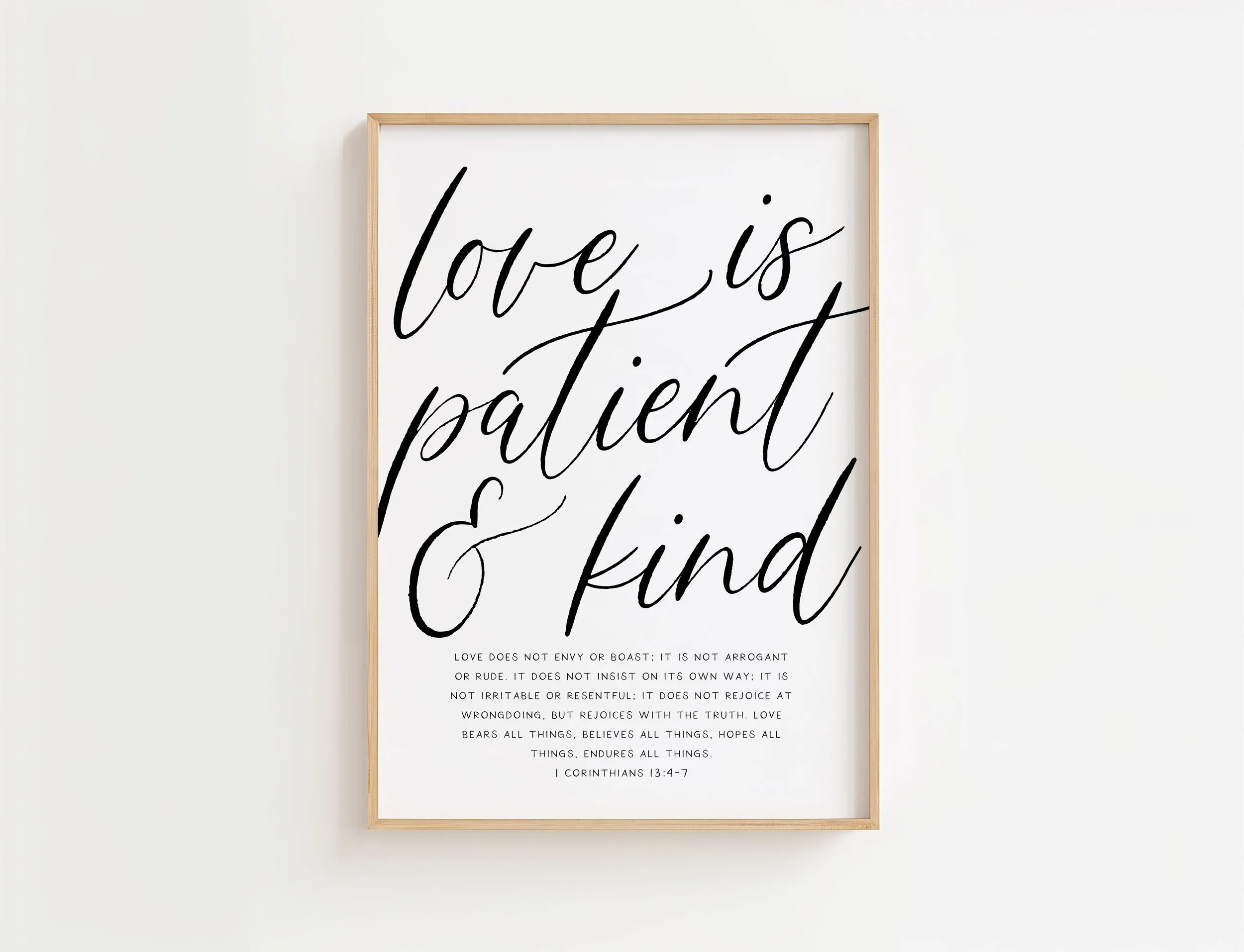 1 Corinthians 13 Bible Verse Wall Art | Love Is Patient Script Poster