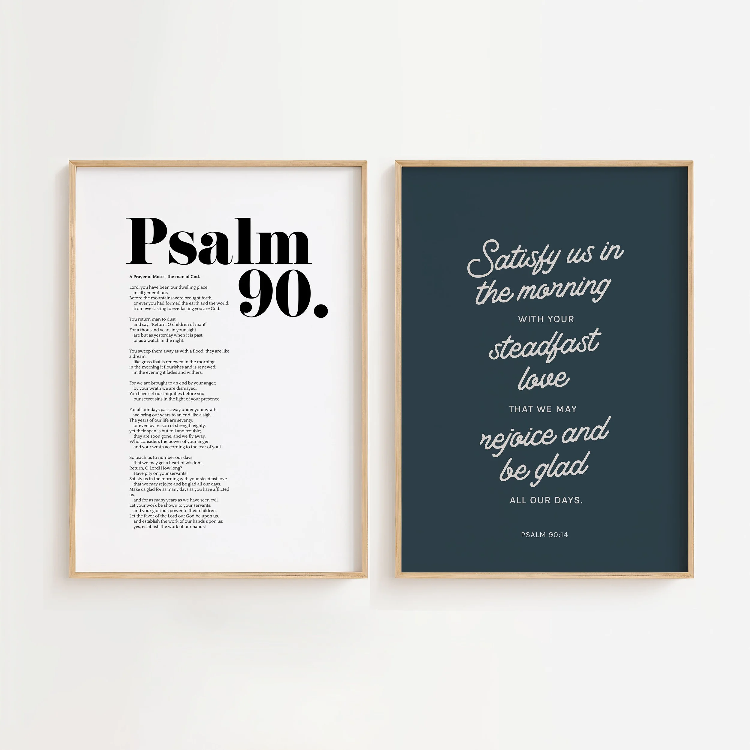 Psalm 90 Pair of Scripture Prints | Satisfy Us In The Morning Christian Wall Art