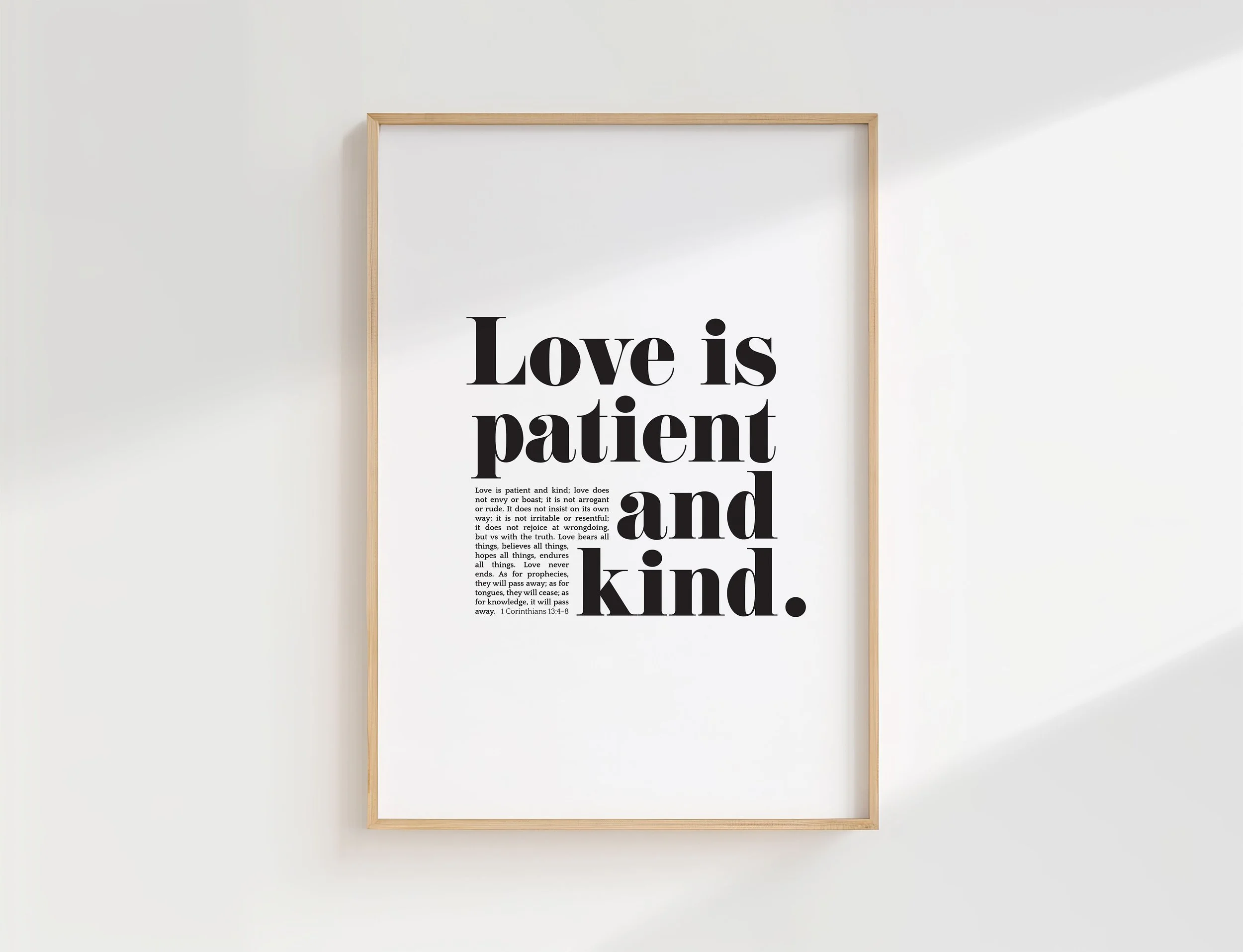 1 Corinthians 13 Bible Verse Print | Love Is Patient and Kind Artwork