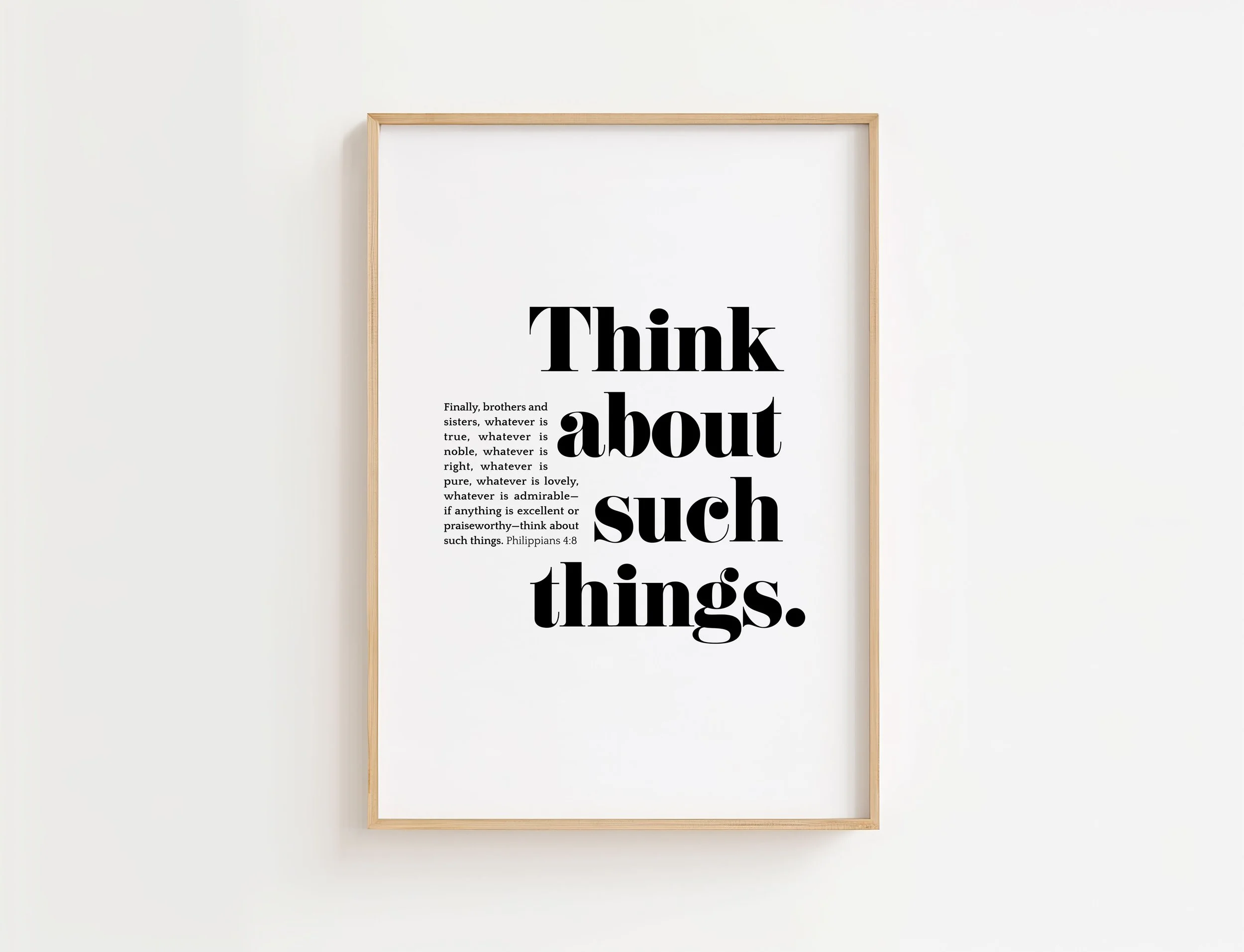 Philippians 4:8 Christian Bible Verse Print | Think About Such Things Scripture Wall Art