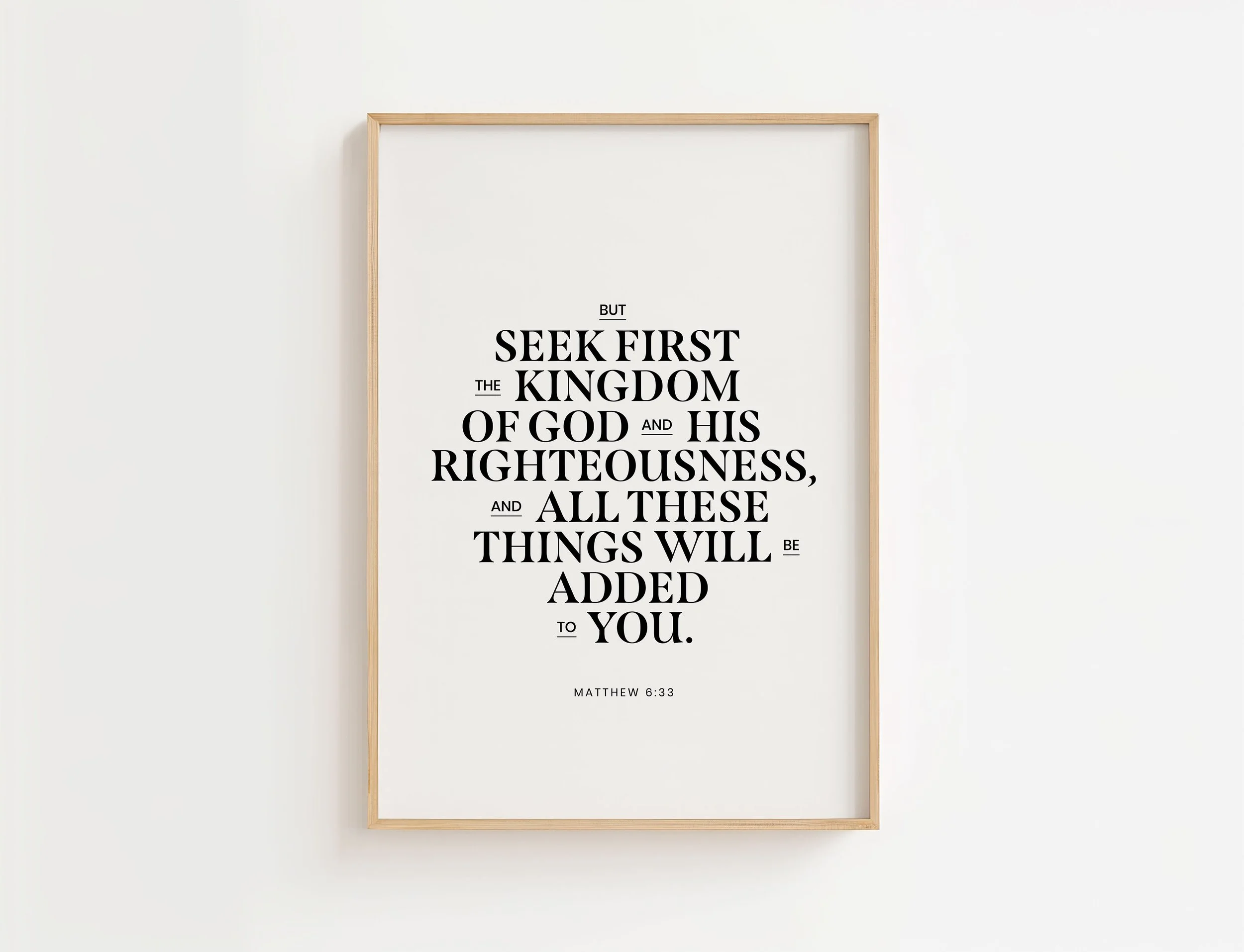 Matthew 6:33 Scripture Print | Seek First Kingdom of God Wall Art