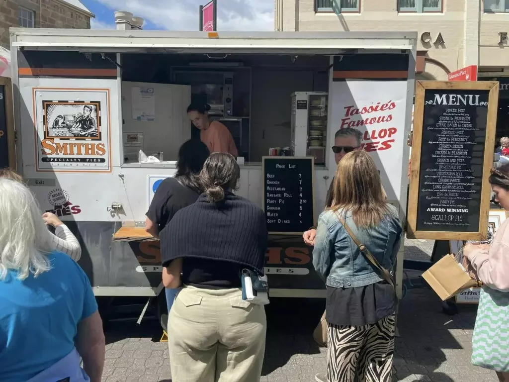 Historic Smith's Pies stall at Salamanca Market in Hobart