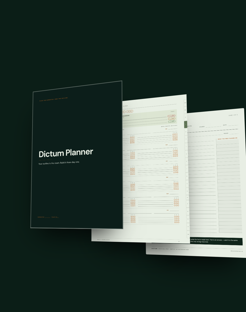 Open Dictum Planner with multiple pages visible, featuring lined and structured sections for planning.