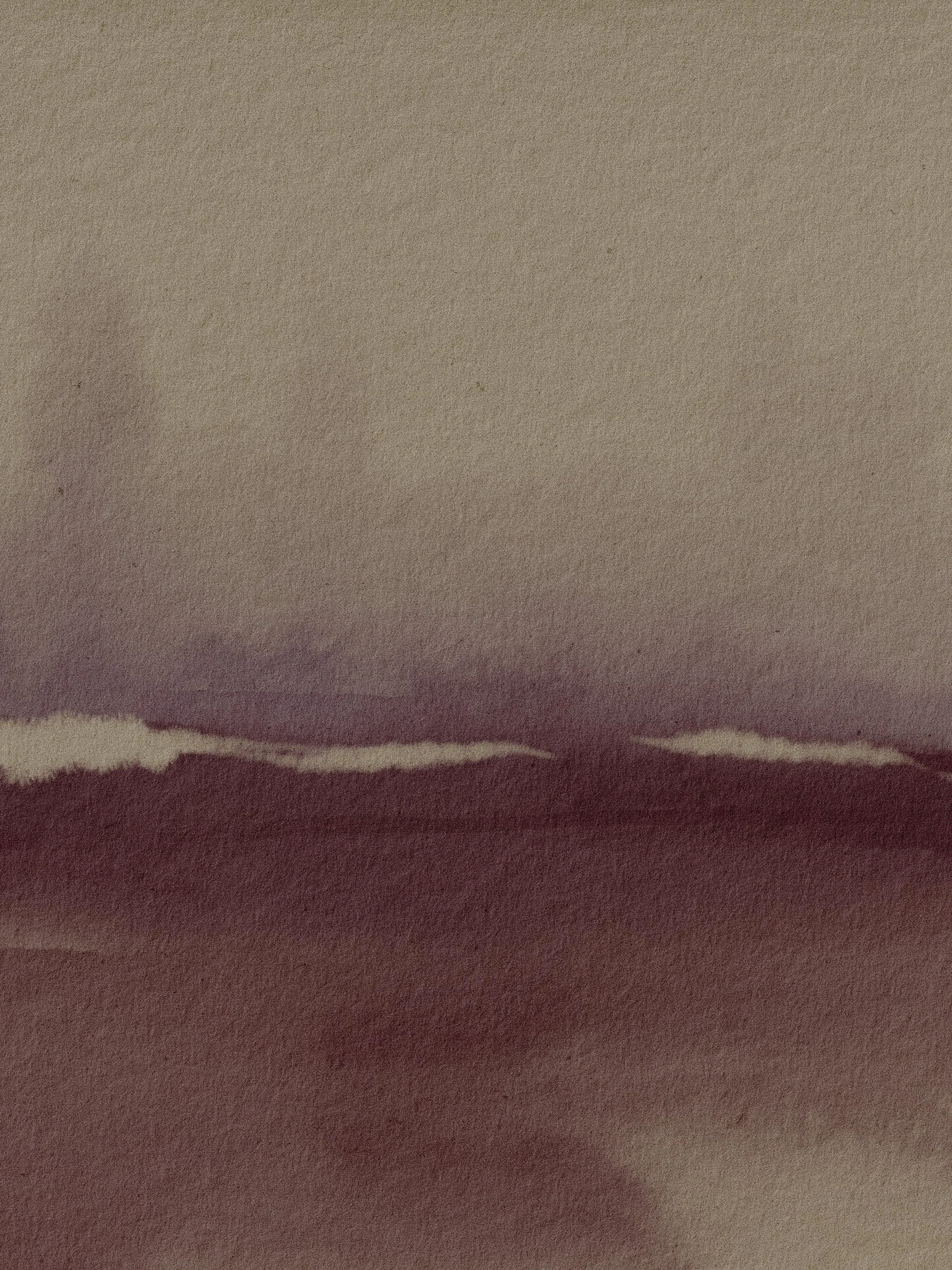 A landscape with a cloudy sky, distant mountains, and a field with a horizon line.