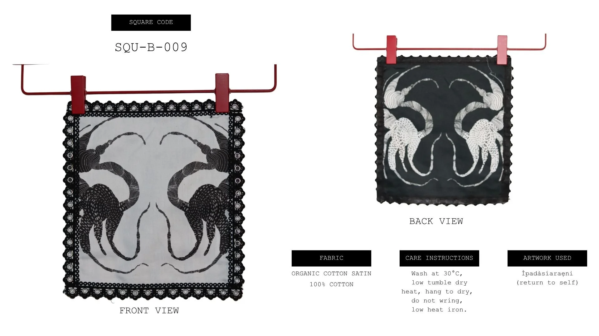 Black illustration on white background and the same illustration in white on a black background on the back
