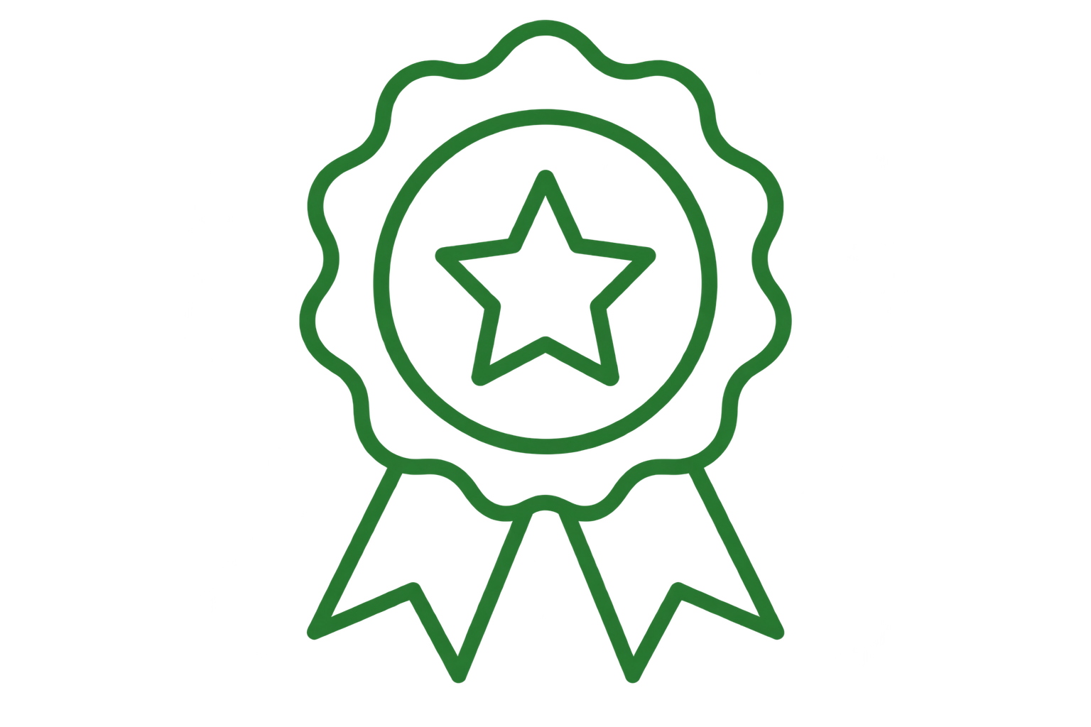 Green ribbon award badge with a star in the center.