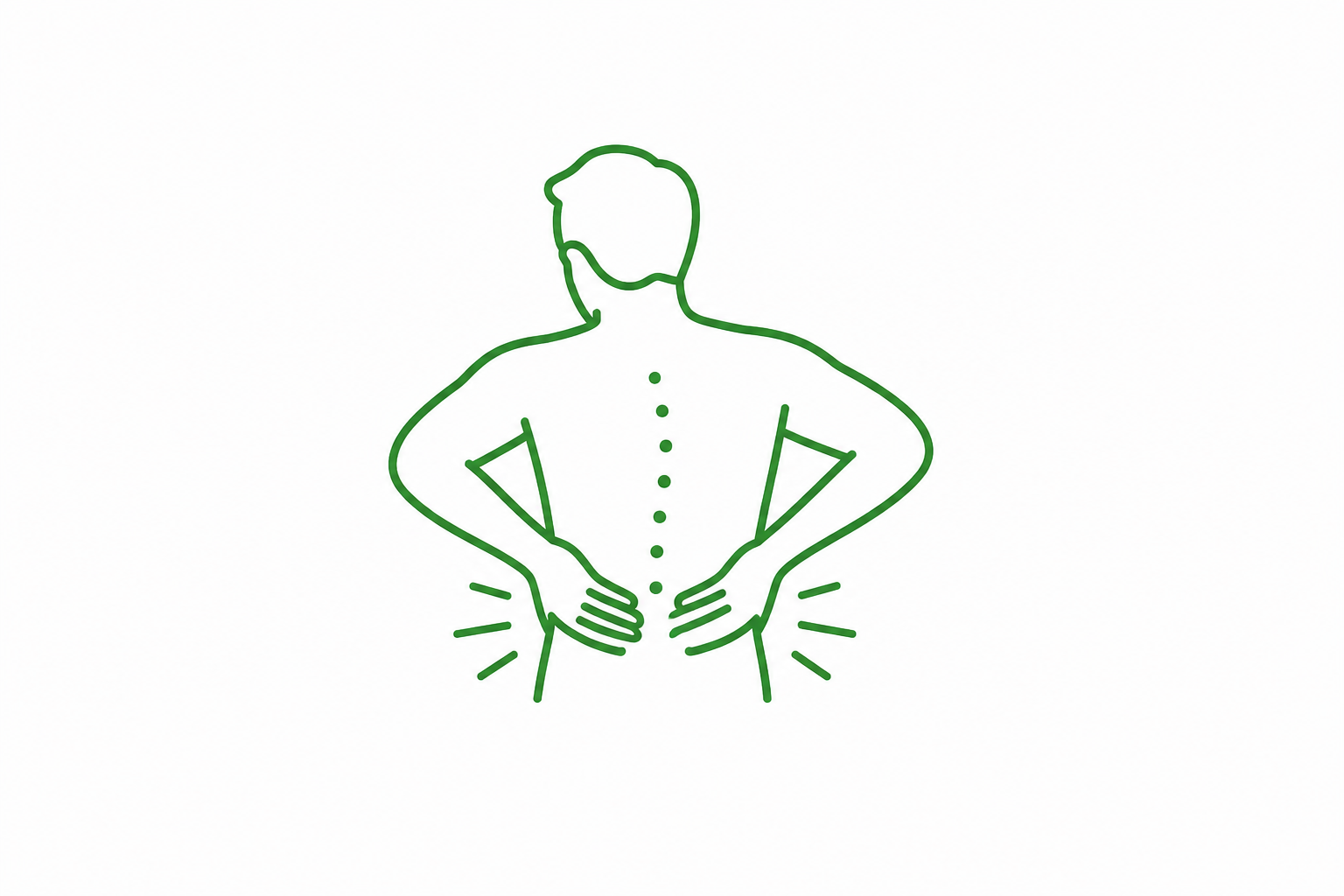 Line drawing of a person with hands on hips, symbolizing abdominal pain, with lines indicating discomfort.