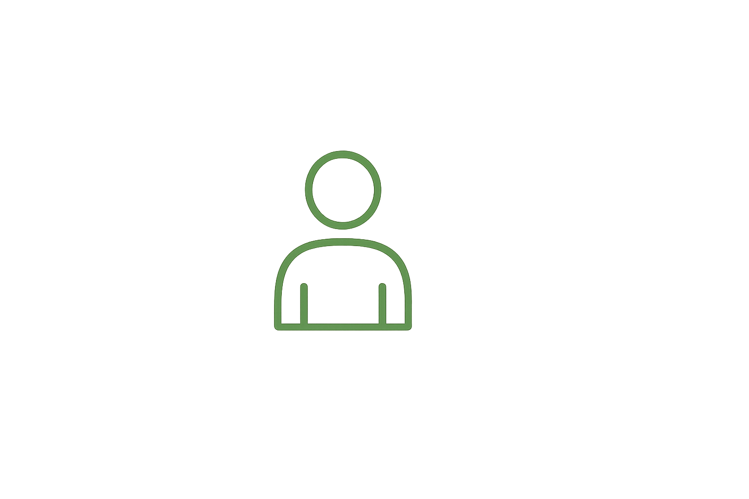 User profile icon with a green outline of a person on a black background.