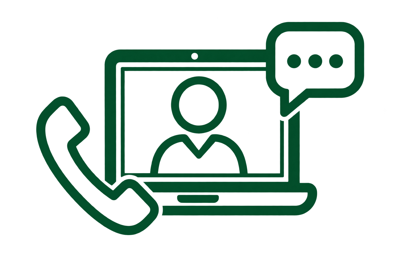 Green glowing icon of a smartphone with a speech bubble, indicating messaging or communication feature.