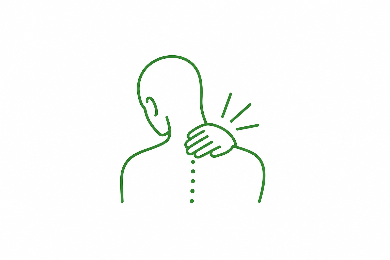 Line drawing of a person with a hand on the neck indicating neck pain or discomfort.