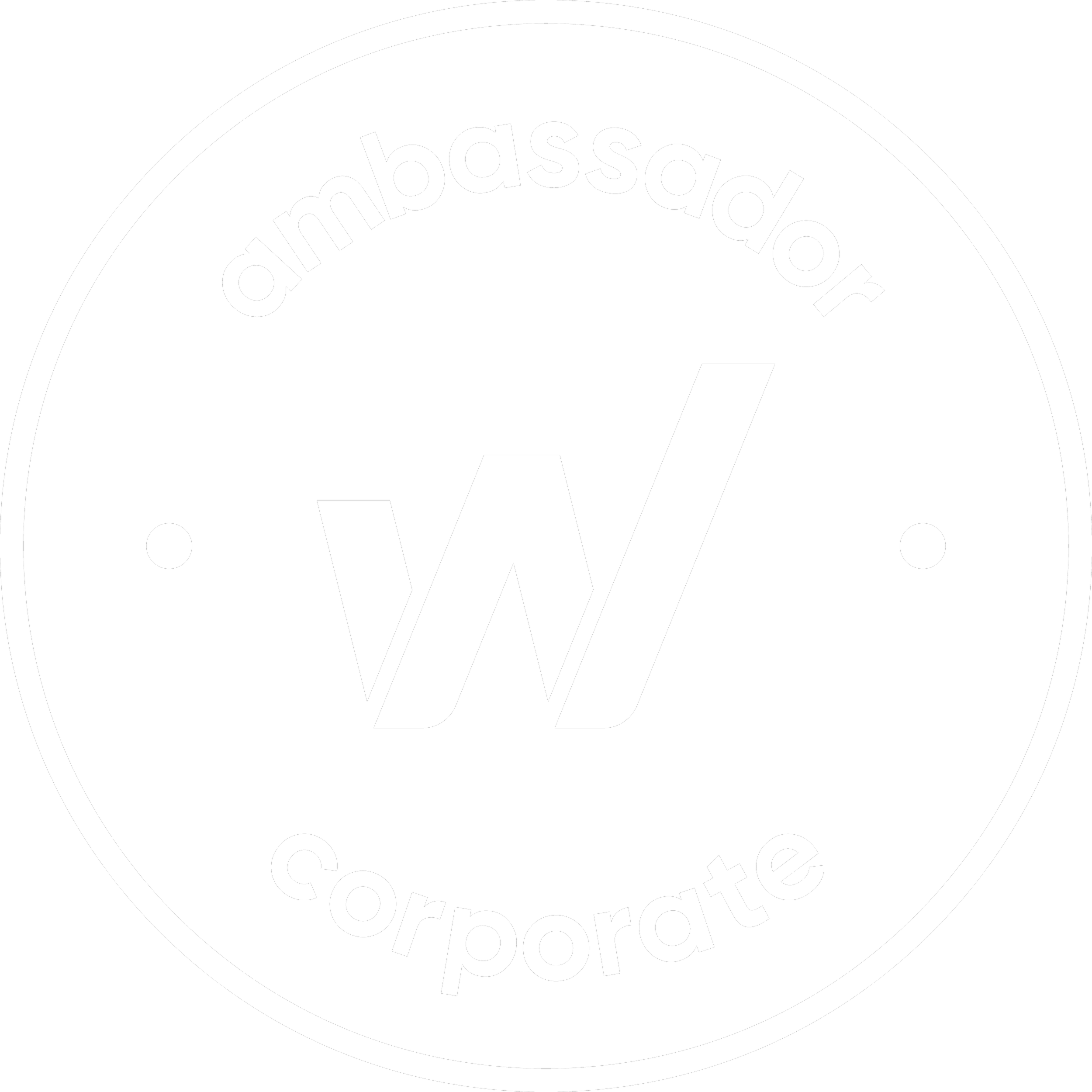 Black circular logo with white text reading 'ambassador corporate' with a partial arrow design.