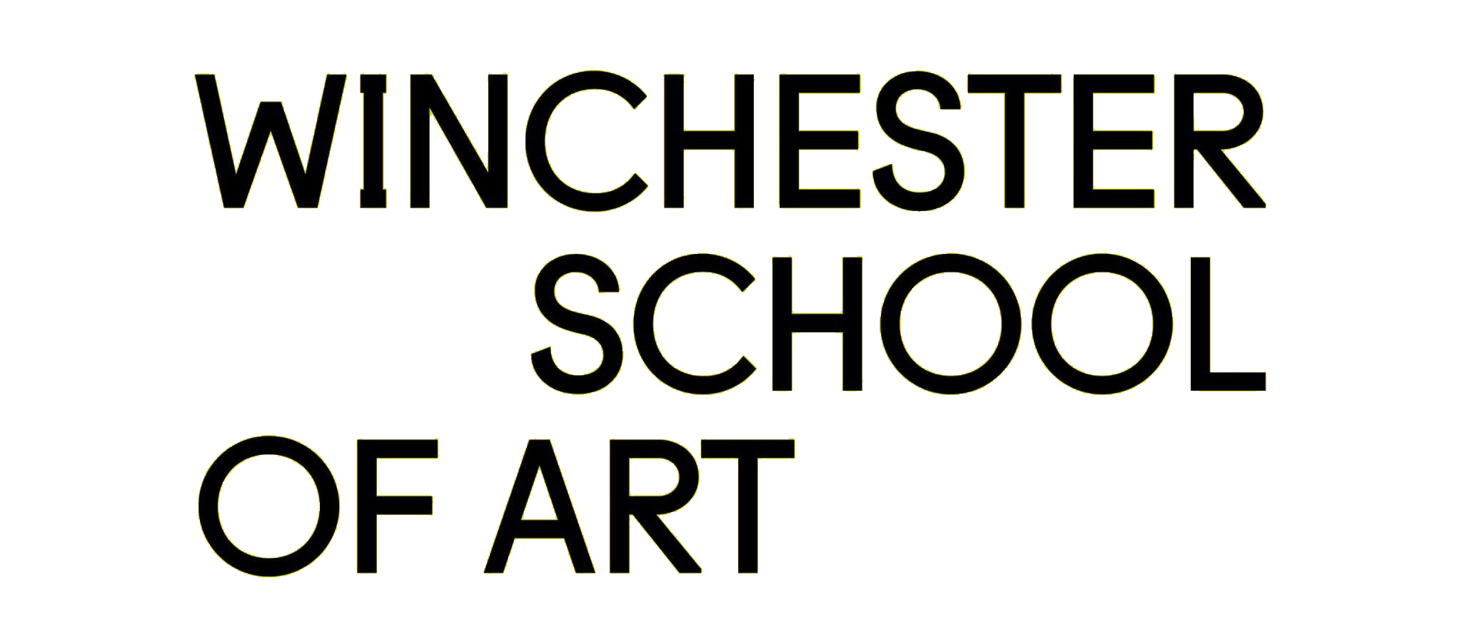The image displays bold black text on a yellow background reading, 'WINCHESTER SCHOOL OF ART' with the words arranged in a staggered layout.