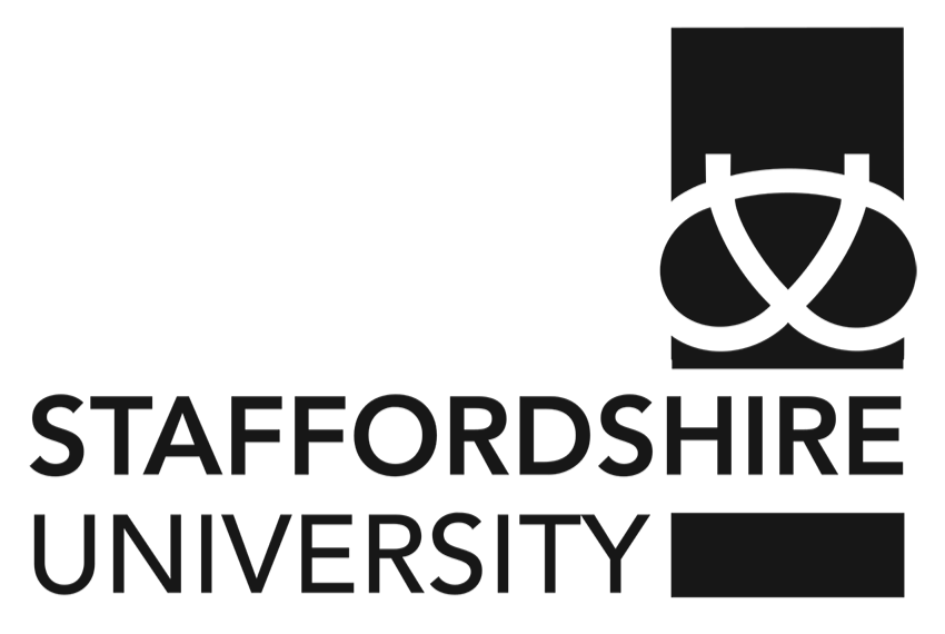 Staffordshire University logo with stylized emblem and text.
